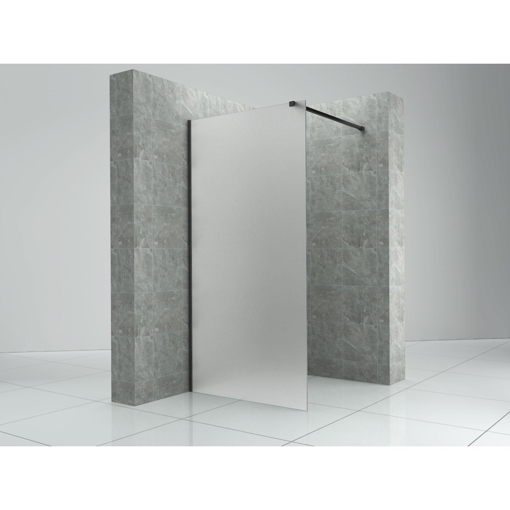 Fa-Bausysteme Walk-In Glasdusche Milchglas Halterung: Schwarz 800 mm