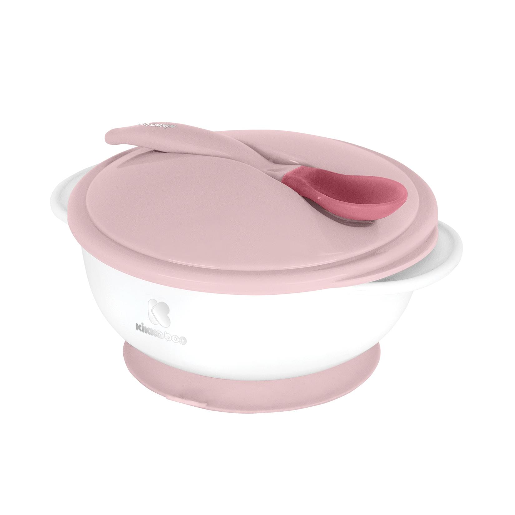 Kikkaboo Baby Essschüssel 250 ml Löffel mit Wärmesensor Warmhalteschüssel Deckel rosa
