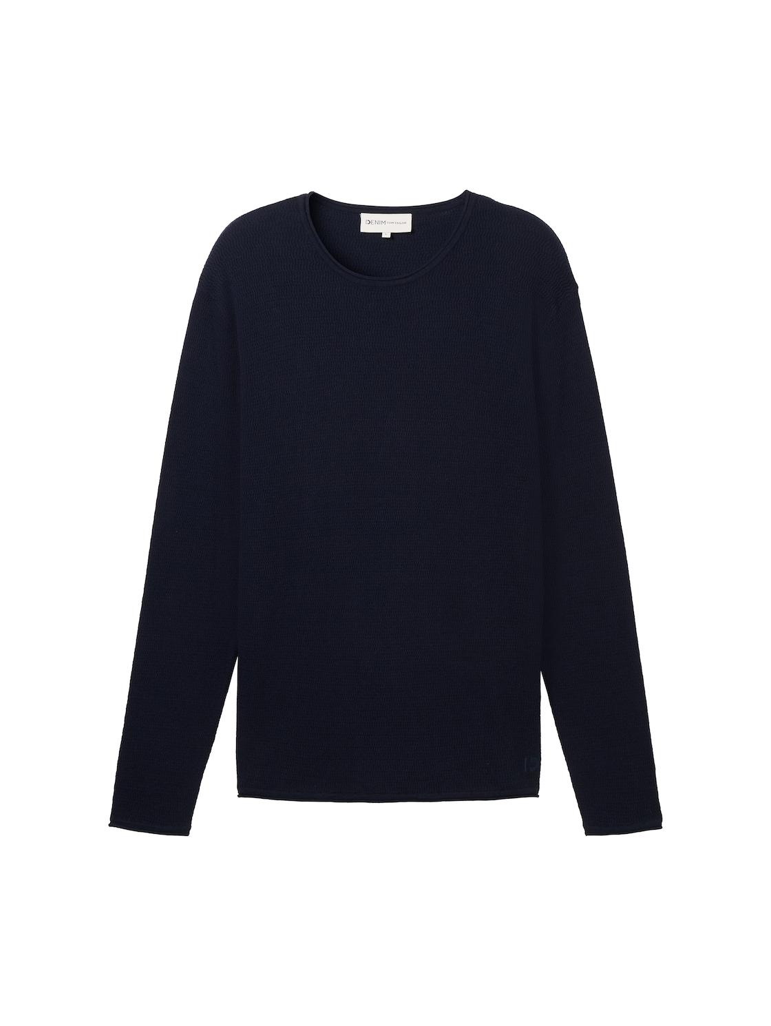 Tom Tailor Denim Herren Strickpullover Aus Baumwolle, Blau, Uni, Gr. S