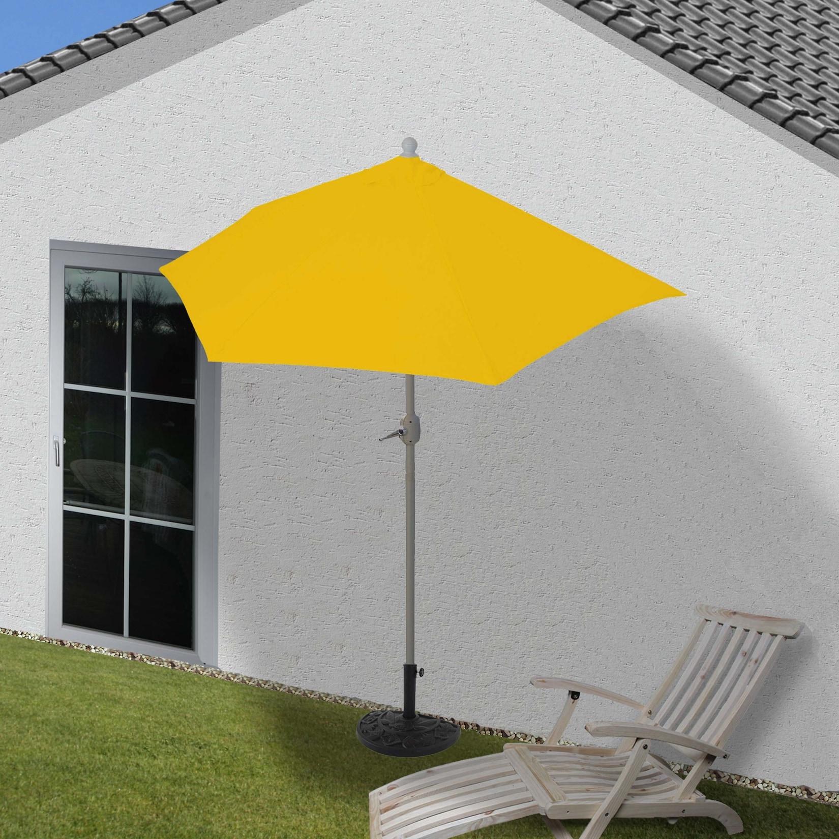Sonnenschirm Halbrund Lorca, Halbschirm Balkonschirm, Uv 50+ Polyester/Alu 3Kg ~ 270Cm Gelb Mit StäNder