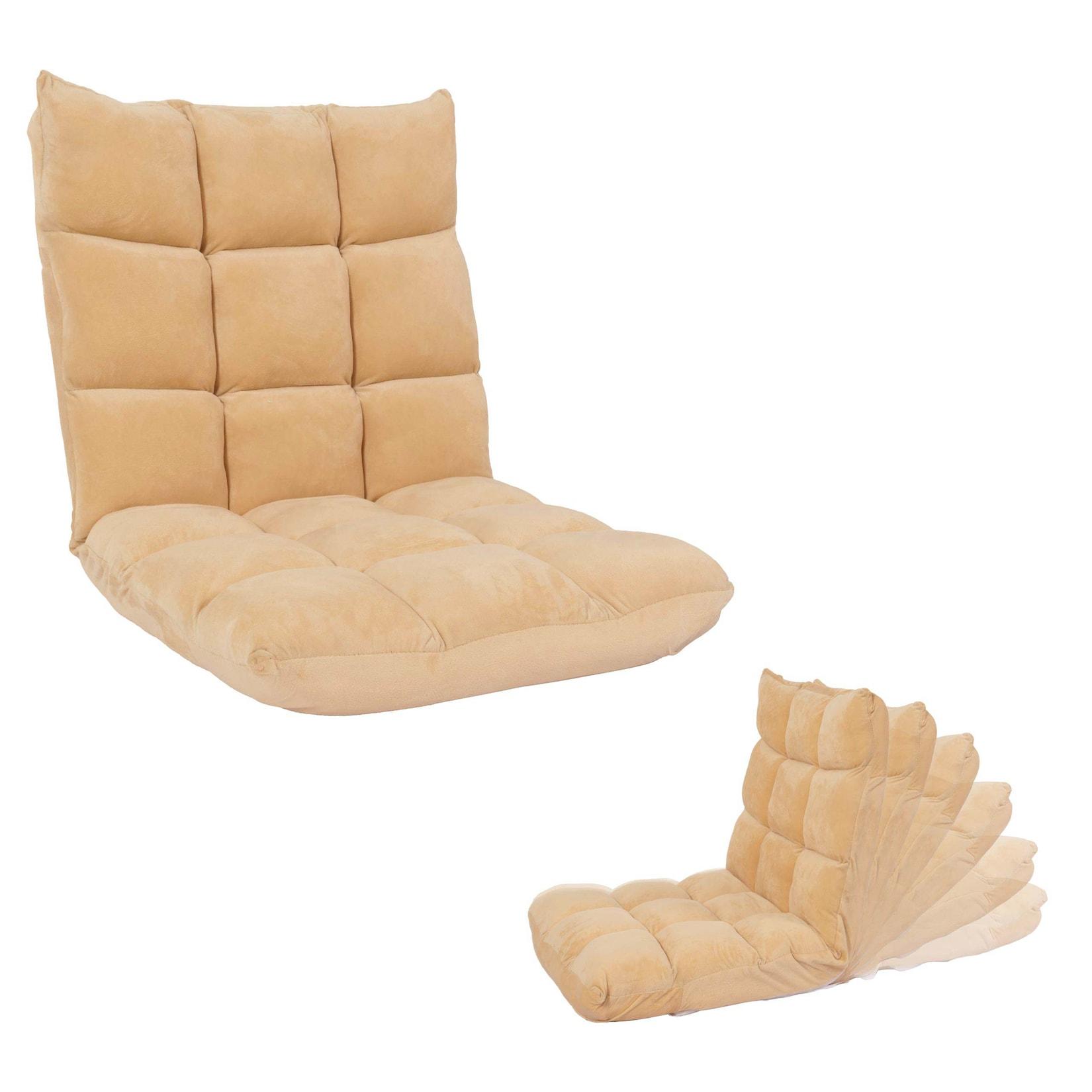 Bodensessel MCW-N43, Relaxsessel Bodenkissen Klappsessel 6 Relaxpositionen, Stabiles Gestell Samt ~ Beige