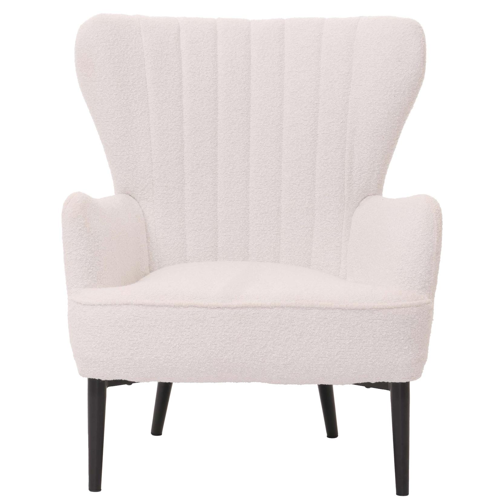 Lounge-Sessel MCW-K37, Cocktail-/Ohrensessel Polsterstuhl Retro Vintage Stoff Bouclé (600G/M²) ÖKo-Tex ~ Weiß