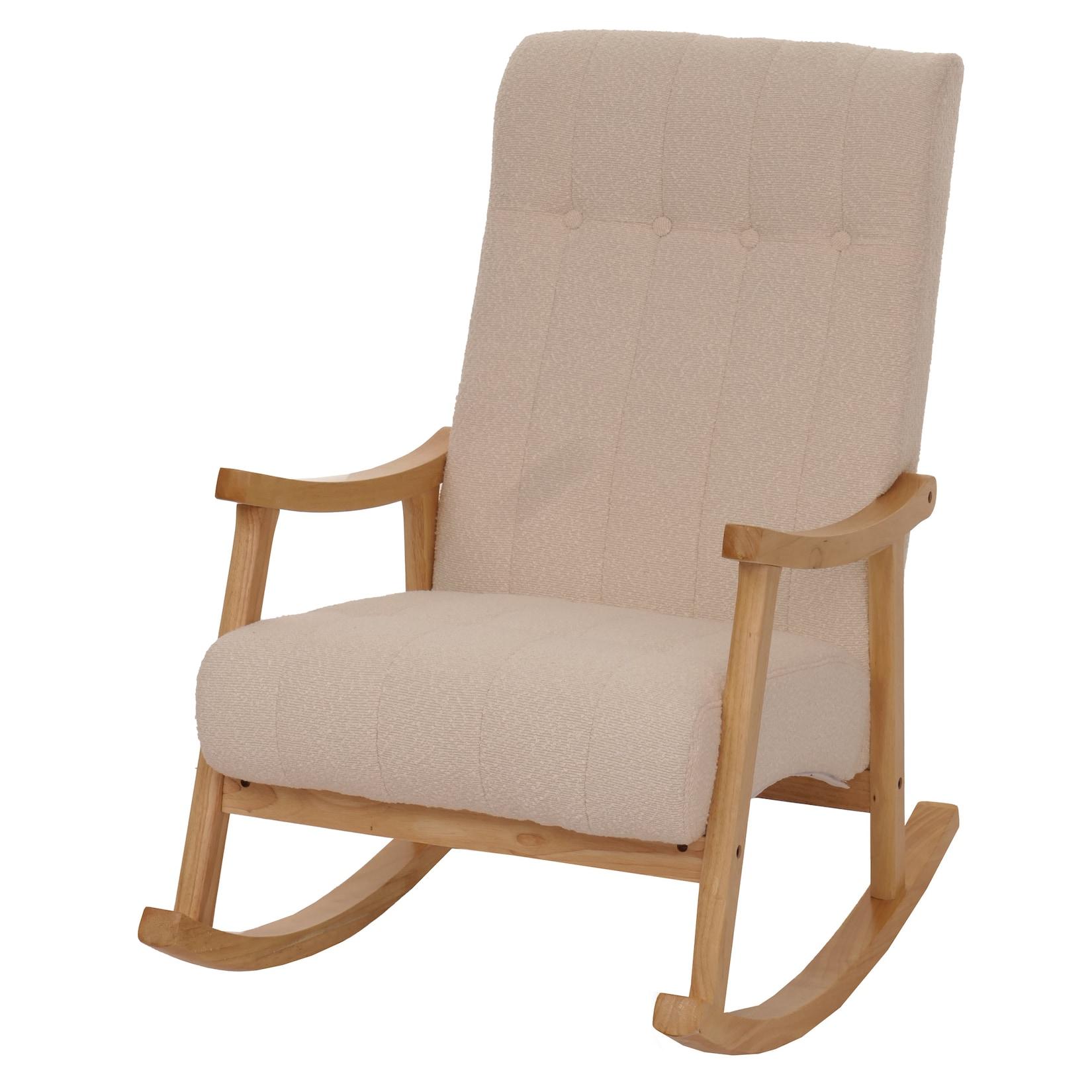 Schaukelstuhl MCW-K10, Relaxsessel, Holz Mvg Stoff/Textil Bouclé (450G/M²) ~ Beige, Gestell Natur