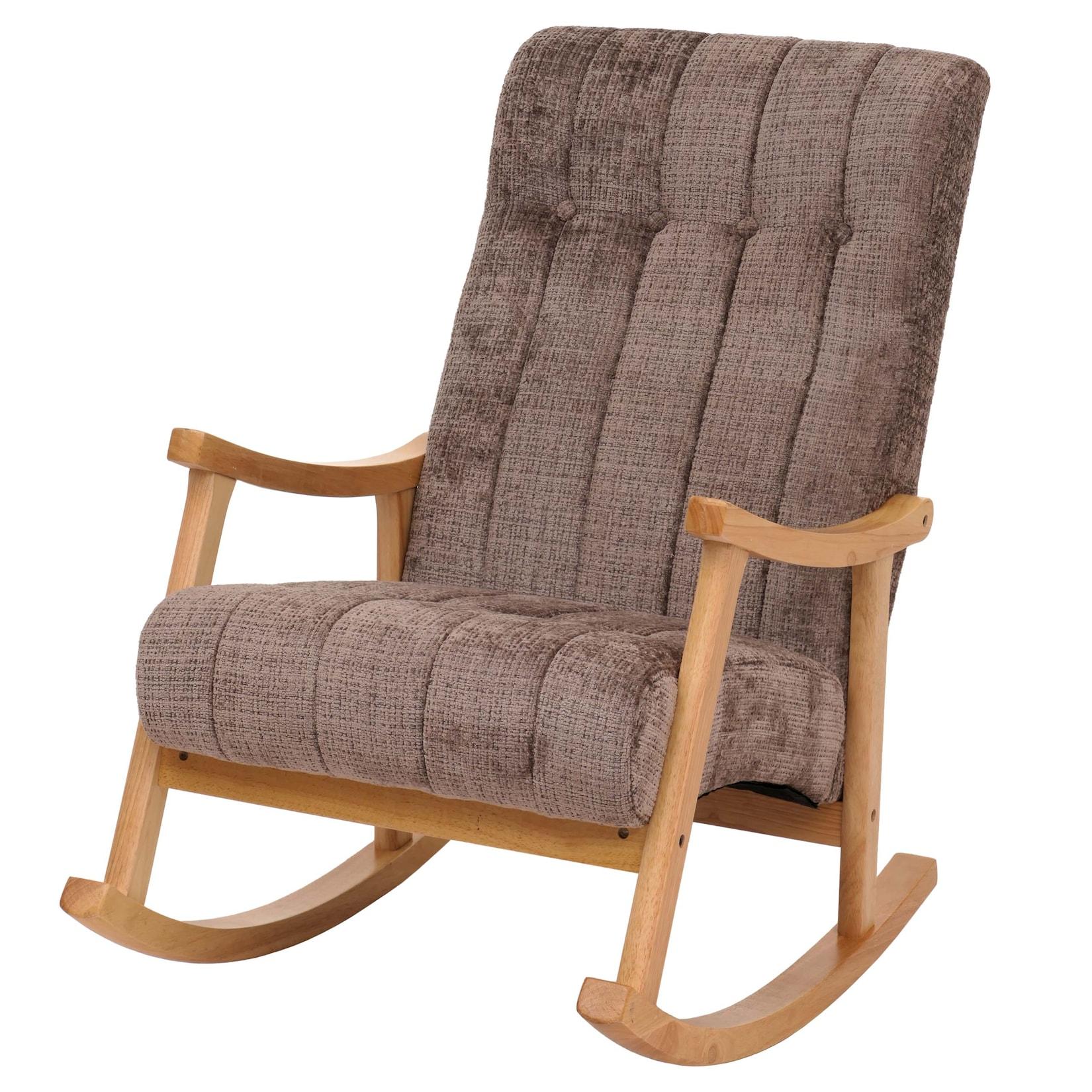 Schaukelstuhl MCW-K10, Relaxsessel, Holz MVG Stoff/Textil Chenille (465G/M²) ~ Braun, Gestell Natur