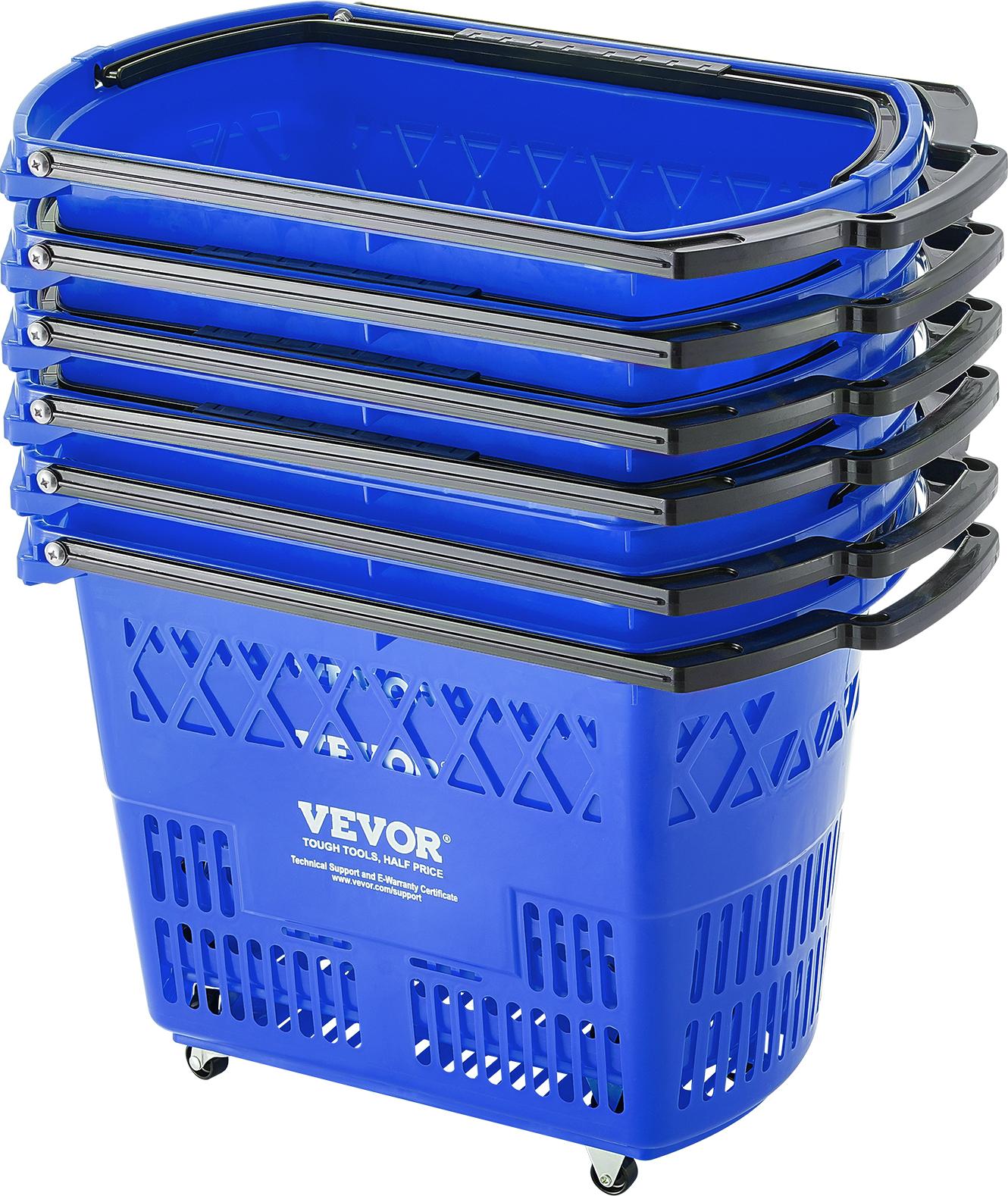Cestini Per La Spesa Vevor, 6 Pezzi, Carrello Per La Spesa Da 39 L Con Maniglie, Cestino Per La Spesa In Plastica Con Rotelle, Set Di Cestini Per La Spesa Portatili Di Grandi Dimensioni Per Supermercati, Negozi Al Dettaglio