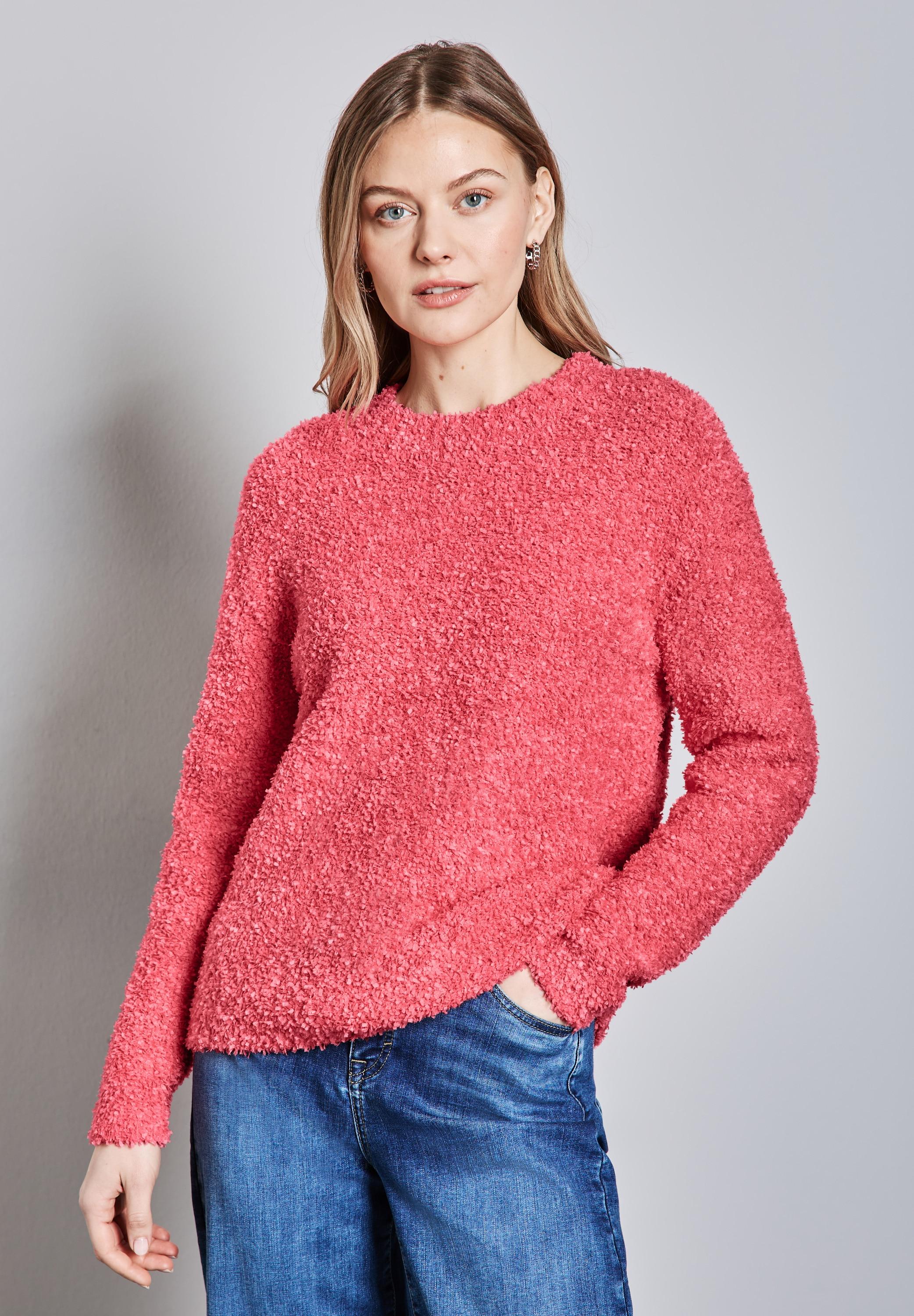 Rundhalspullover Street One, Damen, Gr. 40, Rot (Sugar Coral), Feinstrick, 69% Nylon, 30% Baumwolle, 1% Elasthan, Unifarben, Oversize Normal, Rundhals, BüNdchen, Pullover Rundhalspullover, Im Angenehmen Materialmix