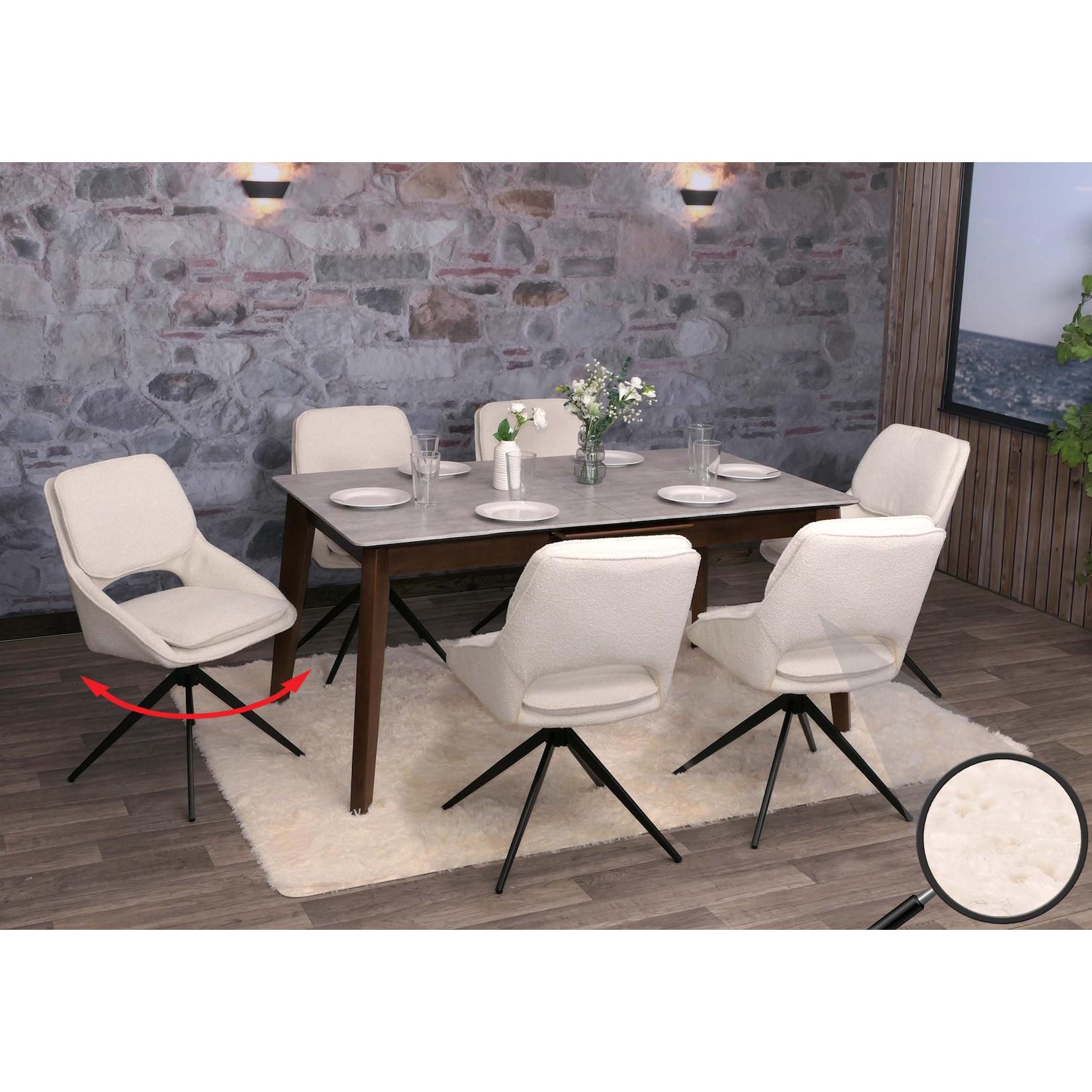 6Er-Set Esszimmerstuhl MCW-N73, KüChenstuhl, Drehbar Auto-Return, Stoff/Textil Boucle (540G/M²) ÖKo-Tex ~ Creme