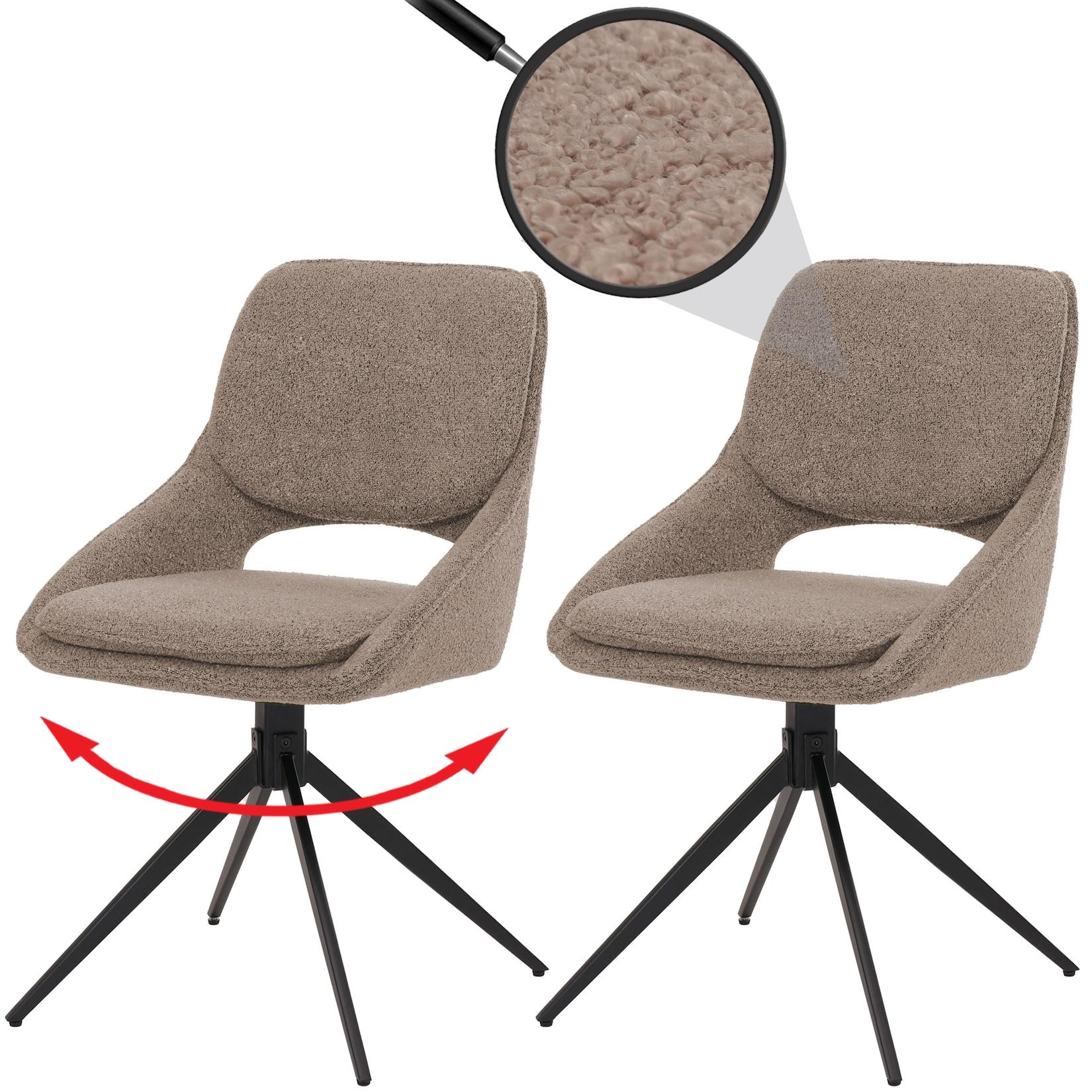 2Er-Set Esszimmerstuhl MCW-N73, KüChenstuhl, Drehbar Auto-Return, Stoff/Textil Boucle (540G/M²) ÖKo-Tex ~ Beige