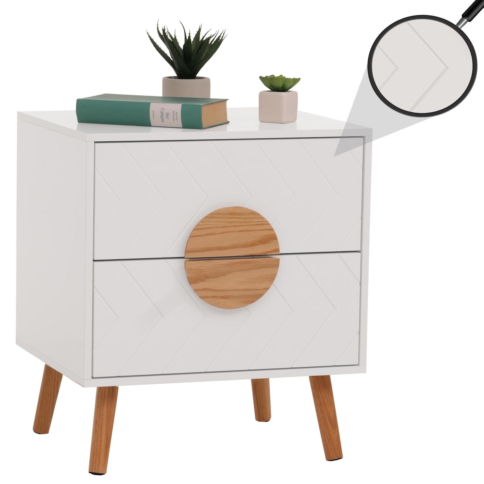 Nachttisch MCW-N89, Kommode Beistelltisch Nachtschrank, Schublade FischgräTenmuster Melamin Holz, 55X48X40Cm ~ Weiß