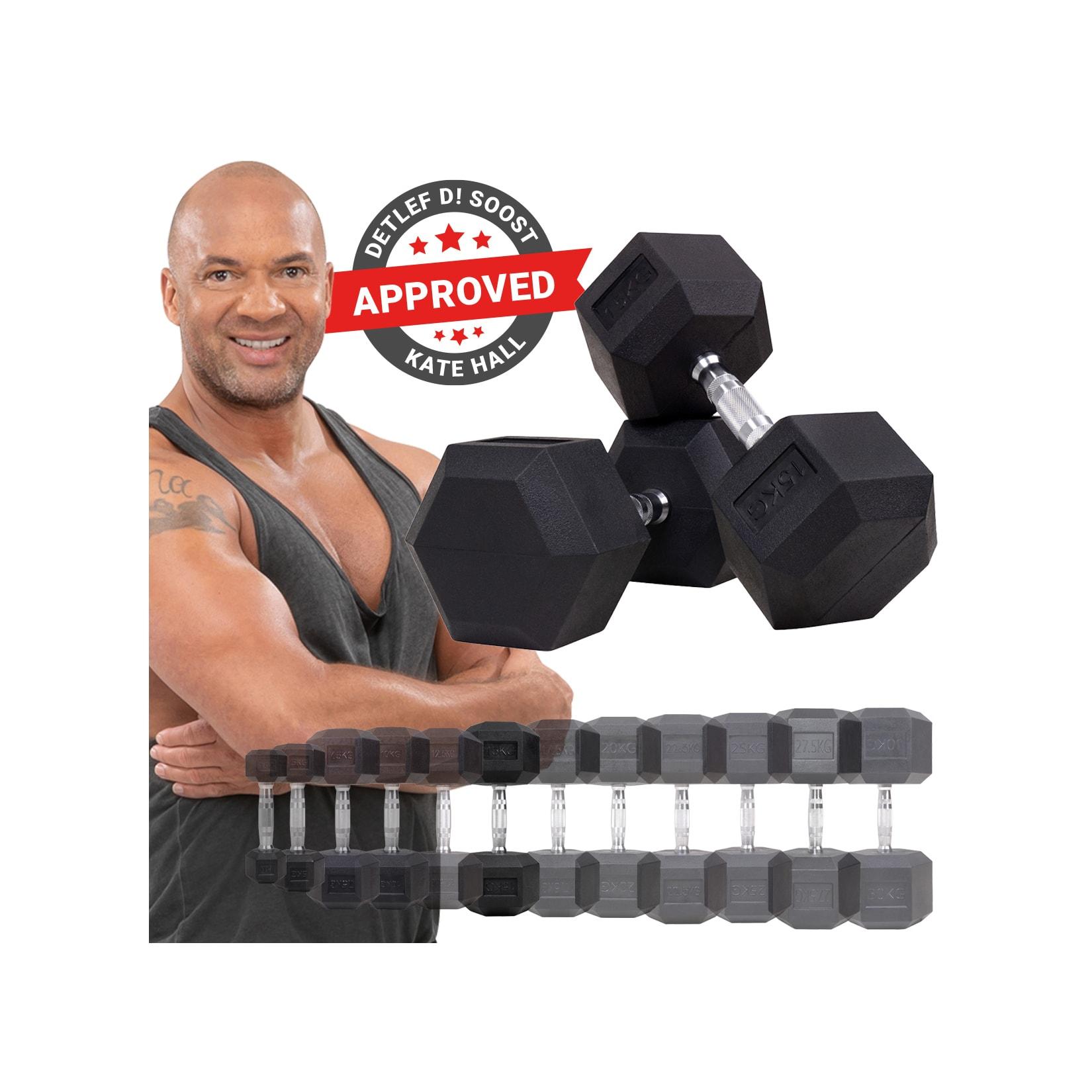 Miweba Sports Hexagon Kurzhanteln HGH100, Kurzhantel-Set, 2,5-15 kg, Gusseisen-Kern (Hantelpaar, 15 kg)