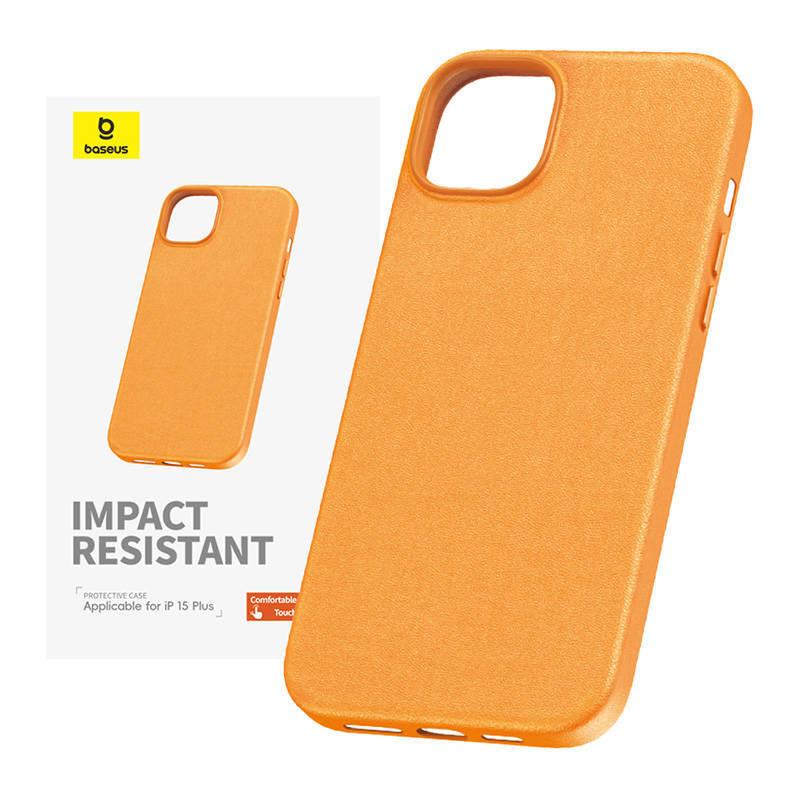 Phone Case For Iphone 15 Plus Baseus Fauxther Series (Orange)