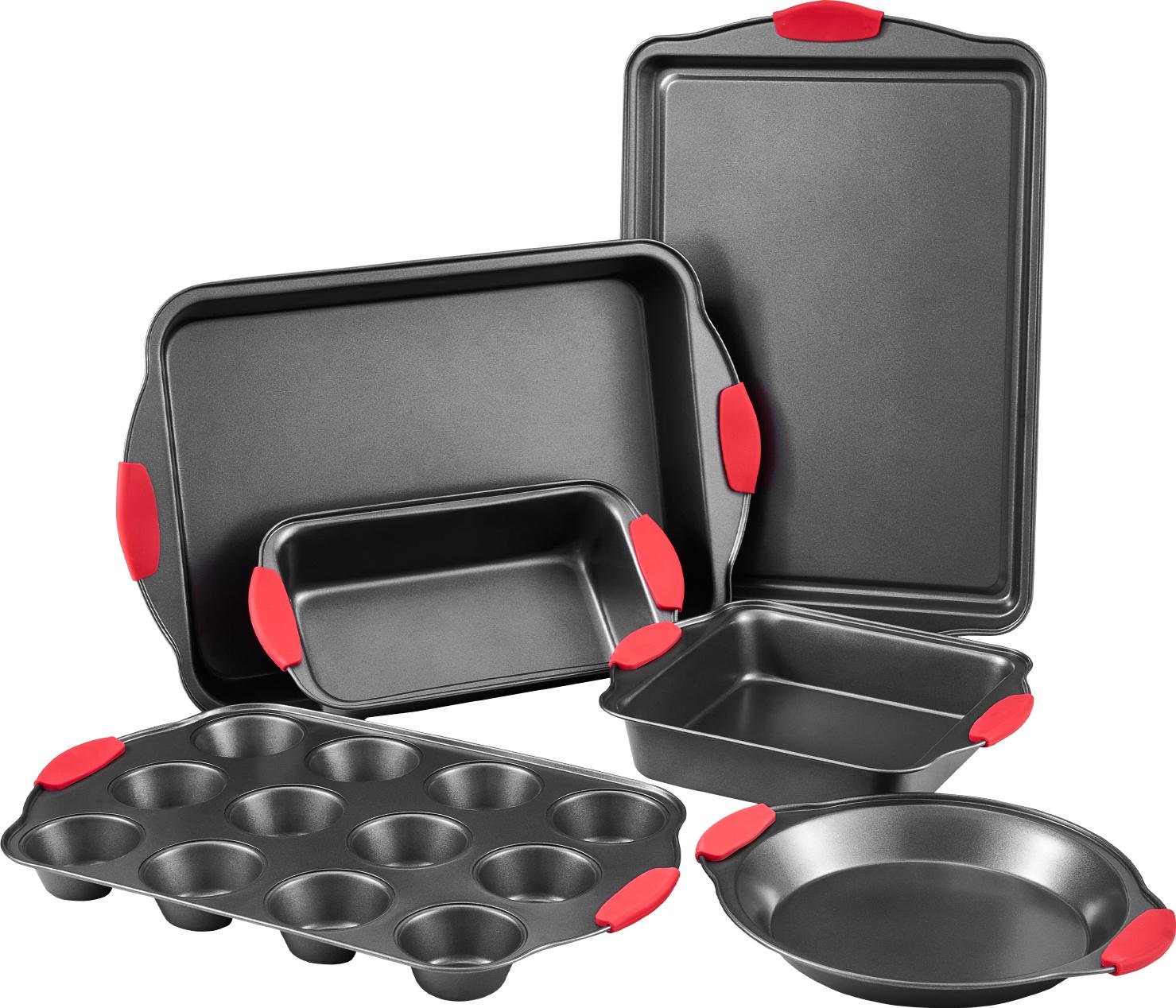 Set Da Forno Vevor, 6 Pezzi, Pentole Acciaio Al Carbonio Con Rivestimento Antiaderente, Piastre E Stampi Da Forno Con Manici In Silicone Per Biscotti, Muffin, Nero