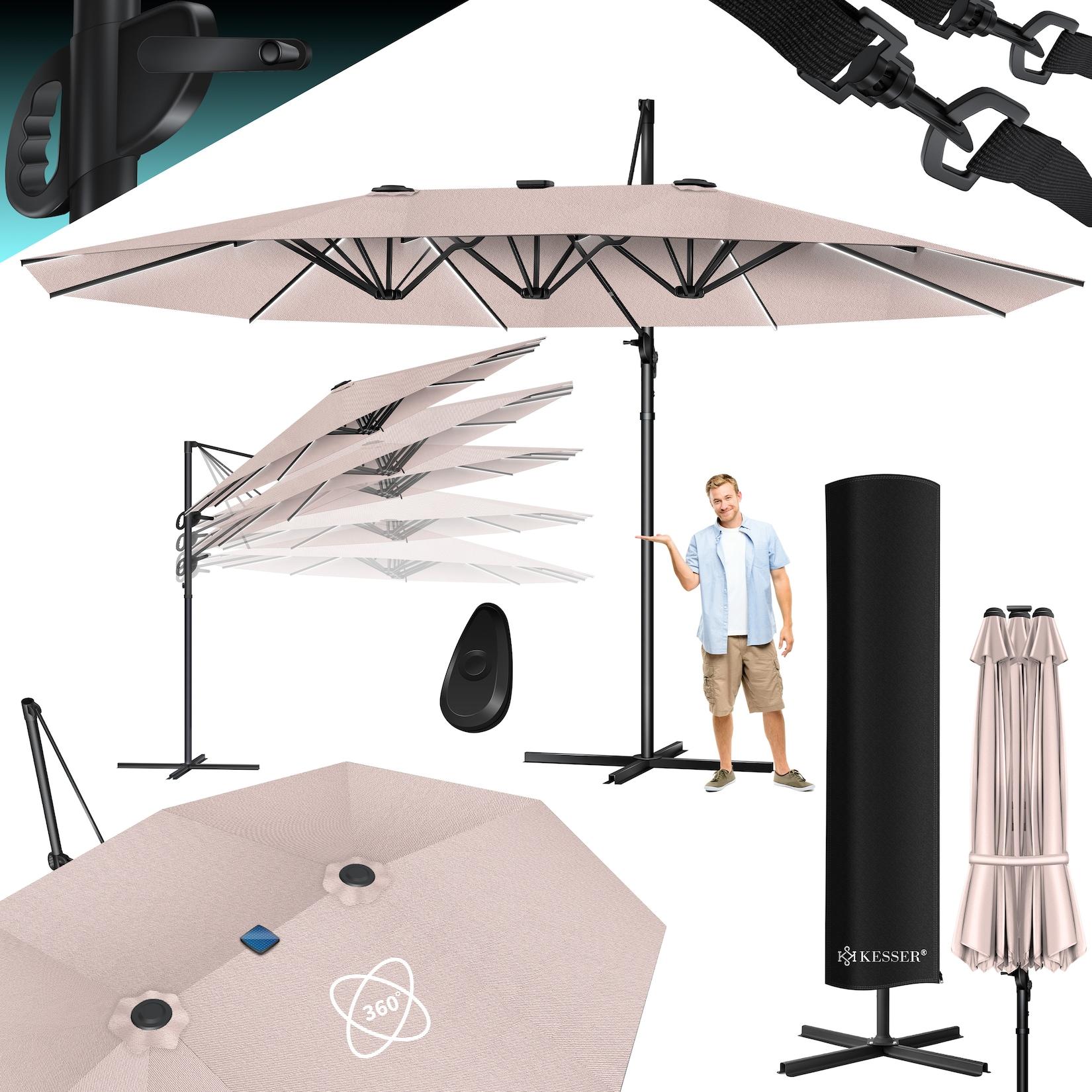 KESSER® Sonnenschirm Doppelsonnenschirm 4,6m x 2,7m Ampelschirm Abdeckung & Windsicherung mit Kurbel & Ständer Kurbelschirm Aluminium wasserabweisend Neigbar Kippbar 360° Drehbar