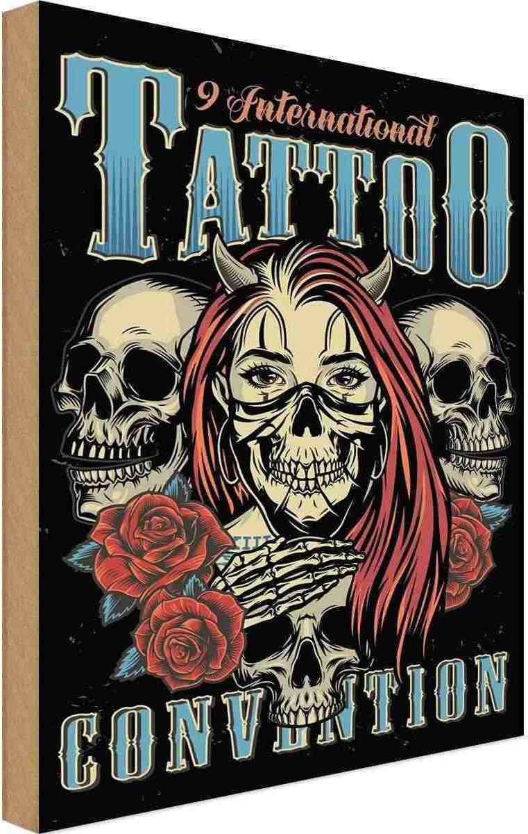 Vianmo Insegna In Legno 30X20 Cm Tattoo International Tatoo