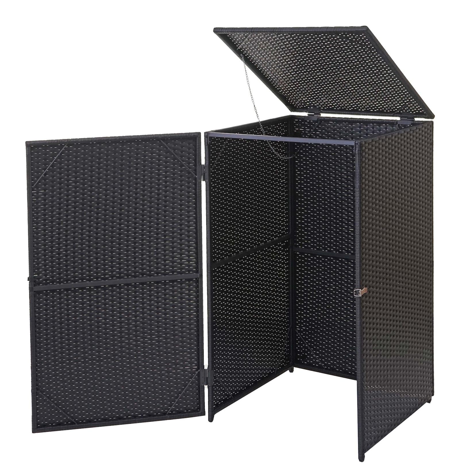MüLltonnenverkleidung MCW-E25, MüLltonnenbox MüLltonnenabdeckung, Poly-Rattan 120L ~ Schwarz