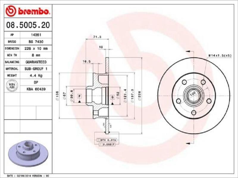 2X Brembo 08.5005.20 Disco Freno Asse Posteriore