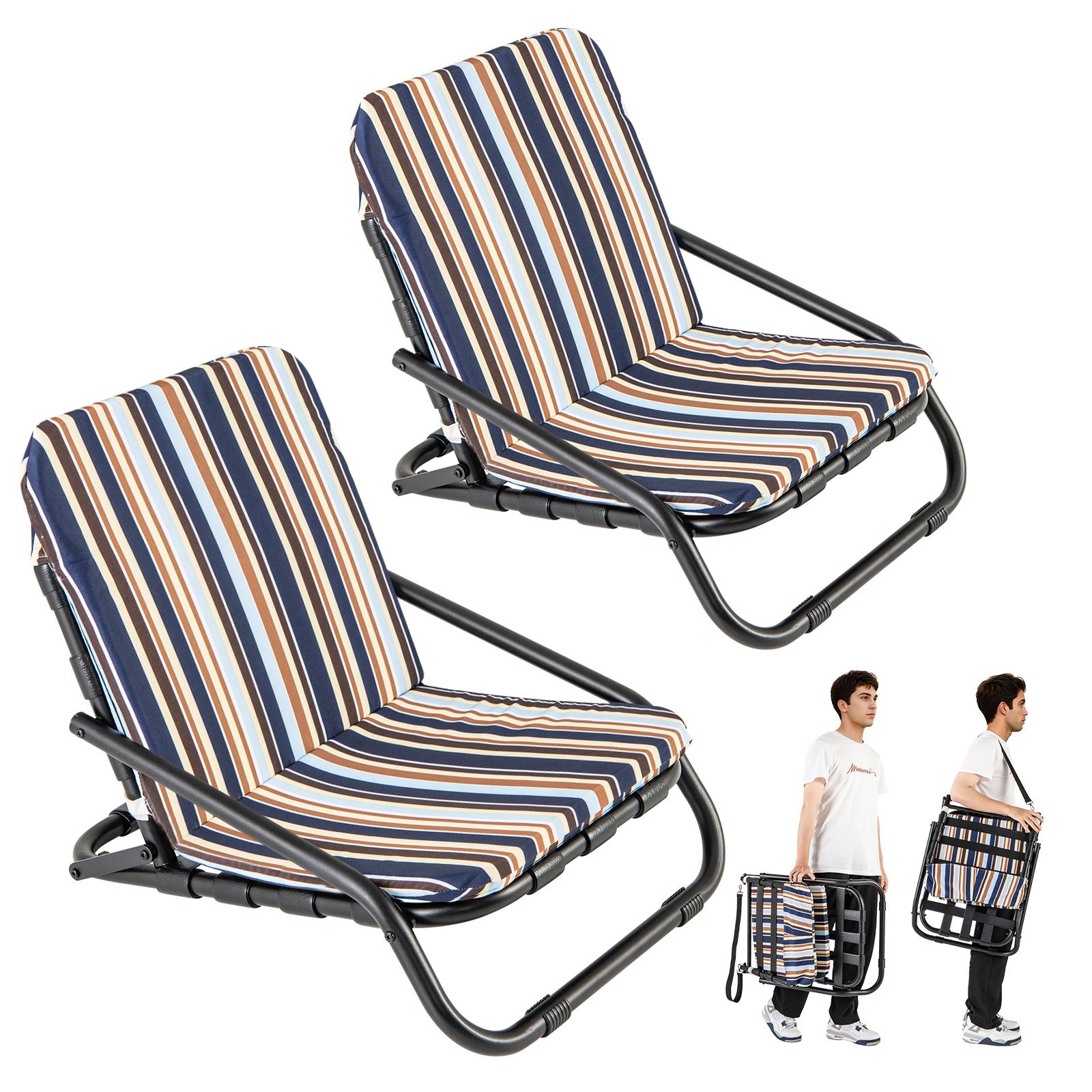 Costway Set Di 2 Sedie Da Spiaggia, Sedie Da Campeggio Pieghevoli Con Cuscino, Cotone Ad Asciugatura Rapida, Schienale Basso E Spallacci