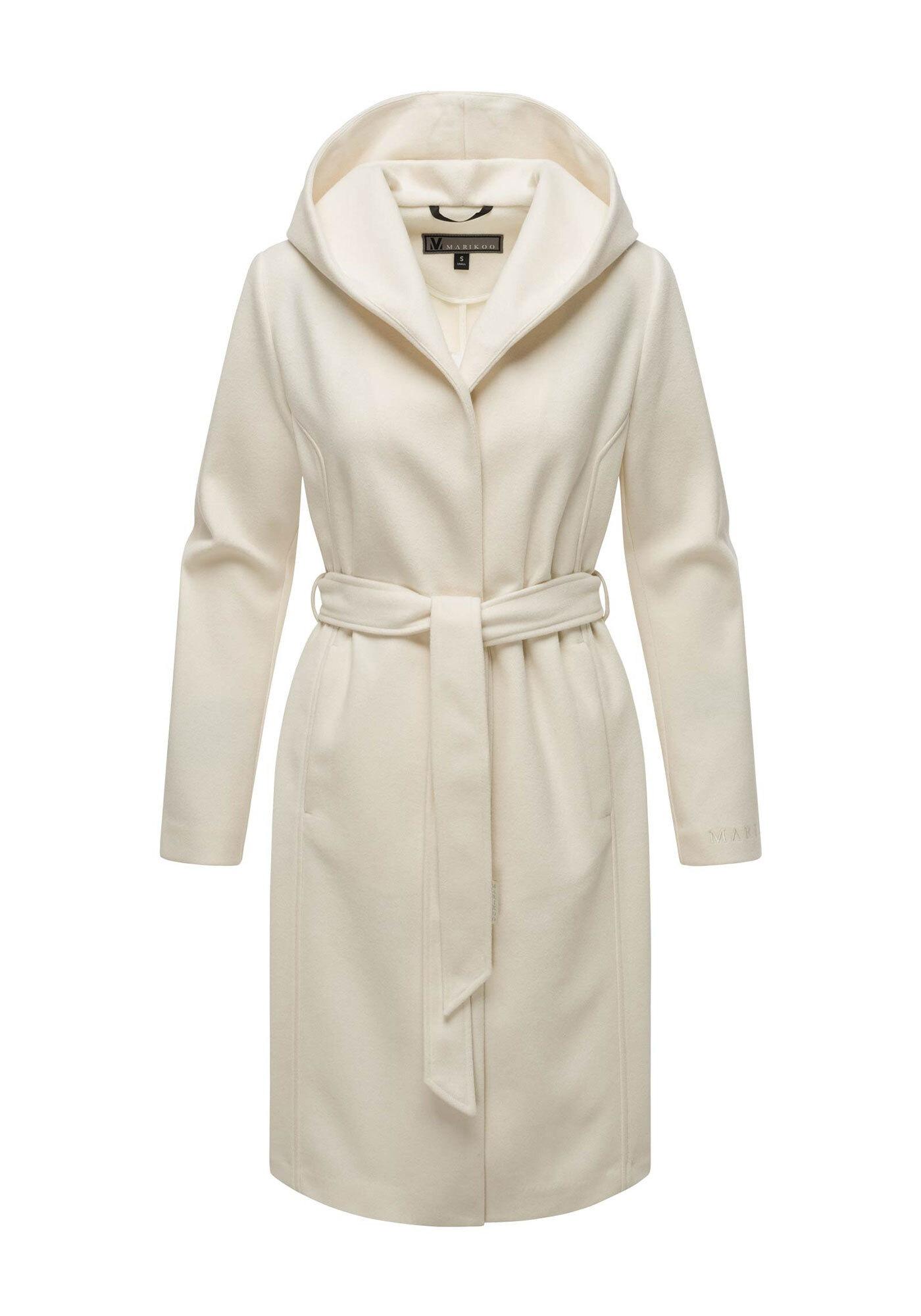 Kurzmantel Marikoo "Kailii", Damen, Gr. Xl, Weiß (Sanftes Weiß), 90% Polyester, 10% Viskose, MäNtel Kurzmantel, Eleganter Wickel Mantel Mit TaillengüRtel Und Oversized Hood Kapuze