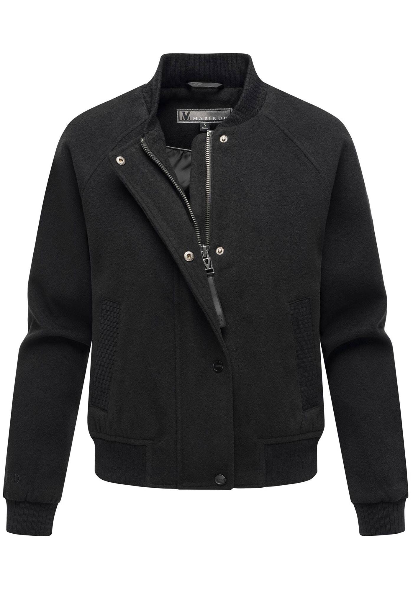 Collegejacke Marikoo "Zunaa", Damen, Gr. Xl, Schwarz, Obermaterial: 95% Polyester, 3% Viskose, 2% Elasthan, Jacken Collegejacke, Modische Jacke Im Collegejacken-Stil Mit RippbüNdchen Und RaglanäRmeln
