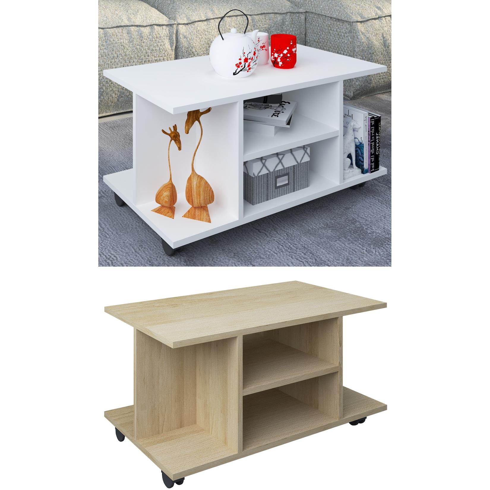 VCM Holz Couchtisch Sofatisch mit ausreichend Stauraum Maße ca. H. 40 x B. 80 x T. 40 cm Wohnzimmertisch rollbar - Findula