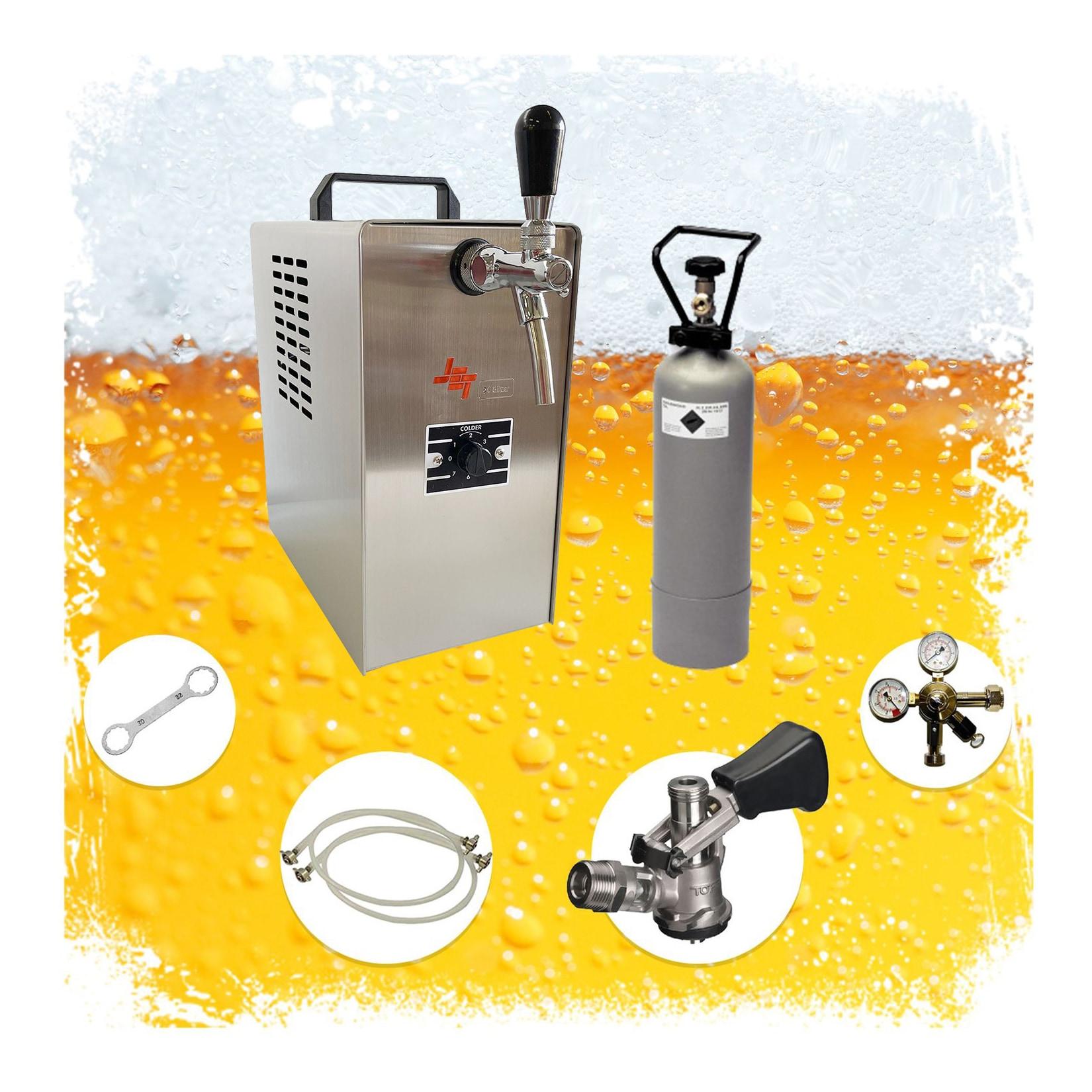 ich-zapfe Komplett Set - Zapfanlage, Bierzapfanlage JET 30 Bierkoffer, Durchlaufkühler 1-leitig Trockenkühler, bis zu 35 Liter/h, Zapfkopf:Dreikant