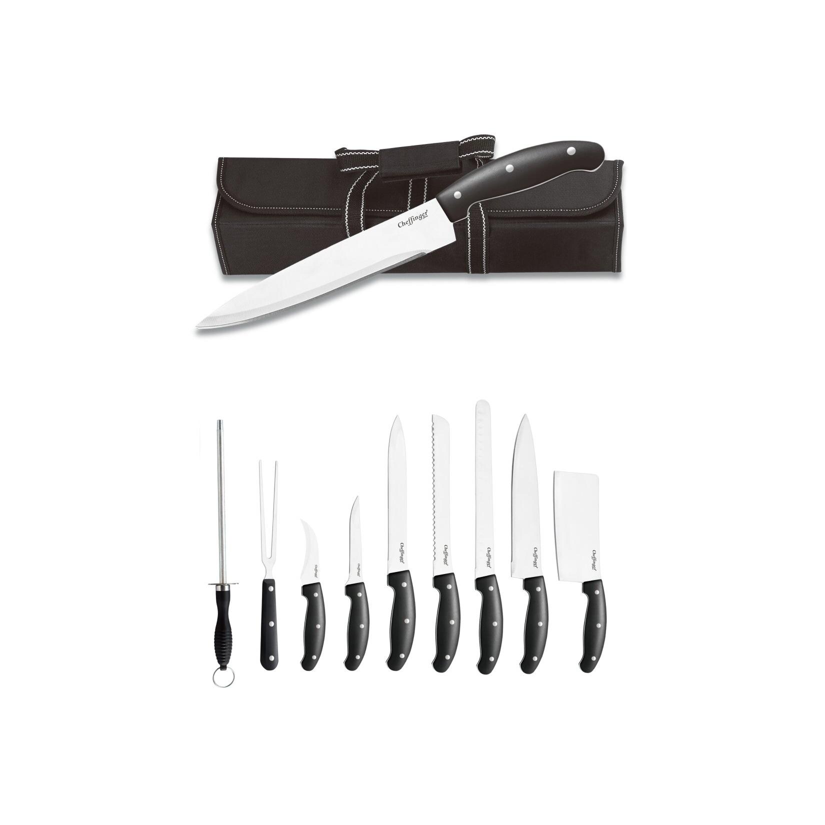 Cheffinger 10-teiliges Messer-Set aus Edelstahl mit Holzgriff