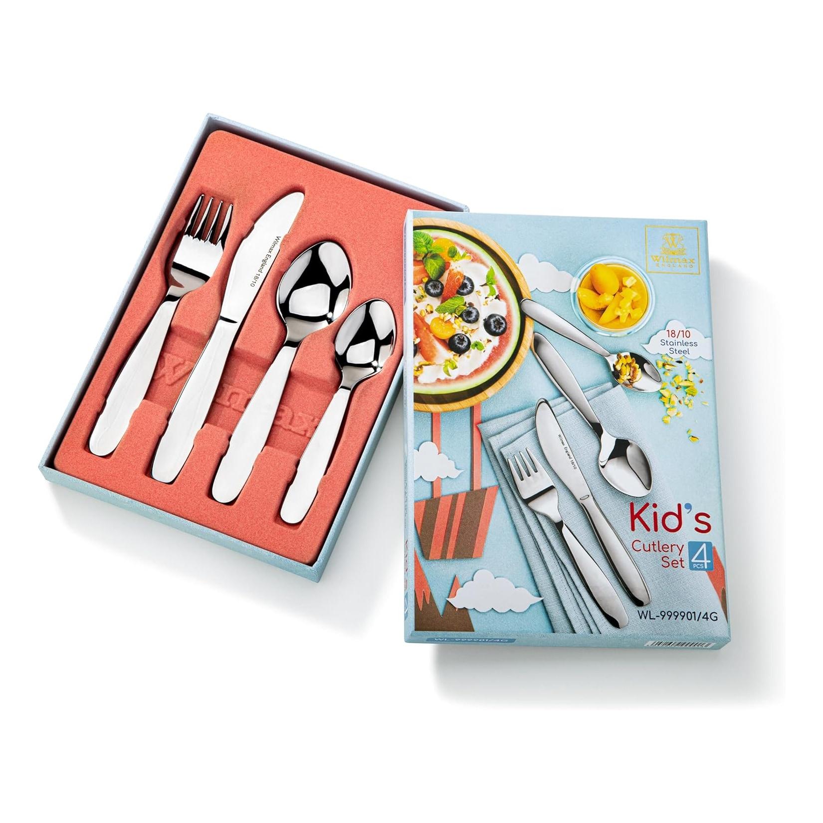 Kinderbesteck-Set aus Edelstahl 18/10 mit ergonomischem Design, 4-teilig