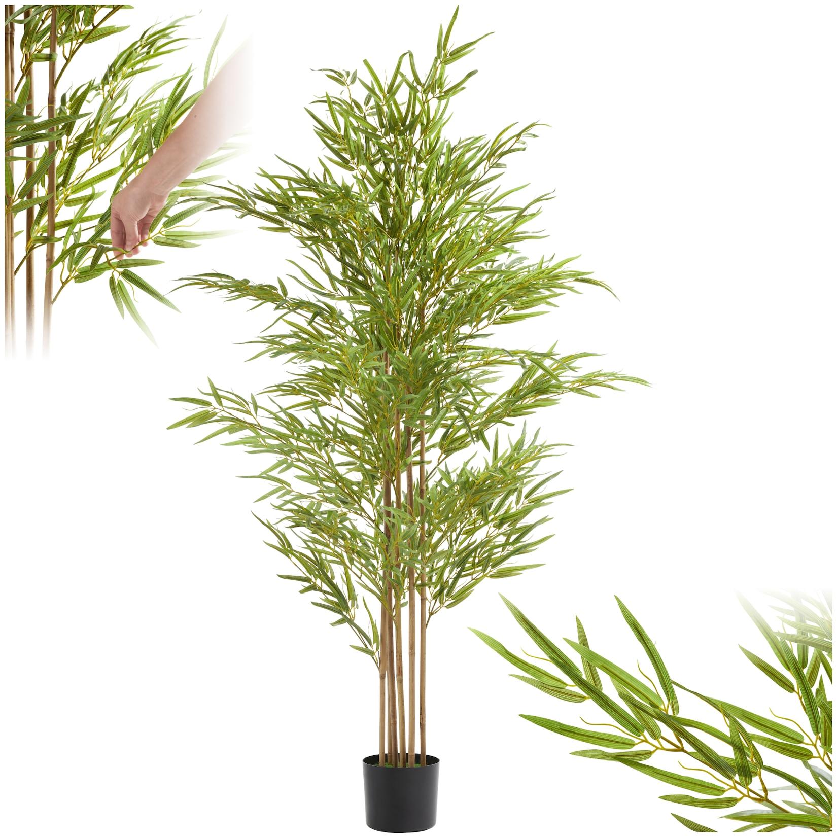 tectake® Künstlicher Bambusbaum, verschiedene Größen, viel Volumen, stabiler Kunststoff-Blumentopf