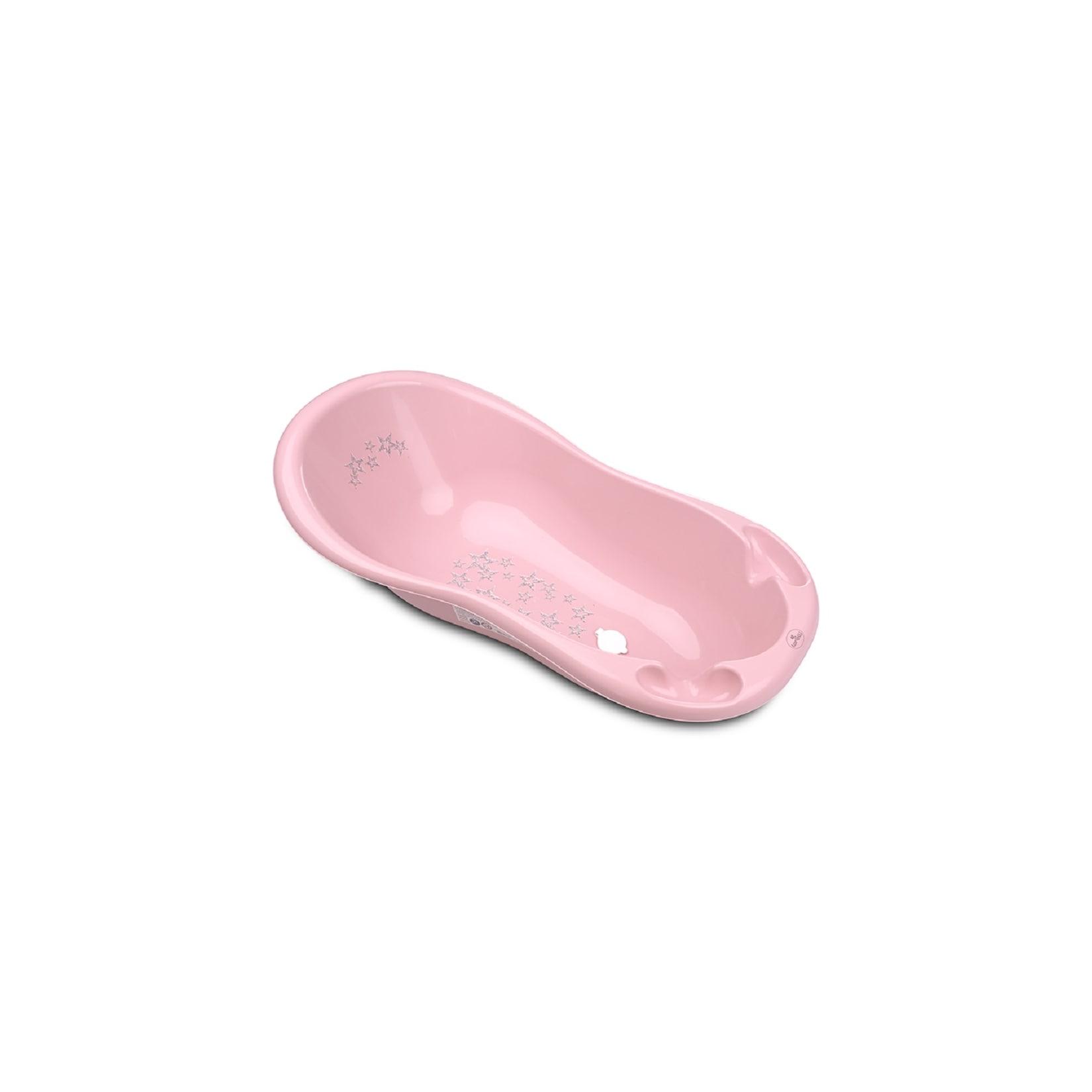 Lorelli Baby Badewanne 100 cm mit Anti-Rutsch-Matte, Wasserablauf, Ablagefächer rosa Sterne