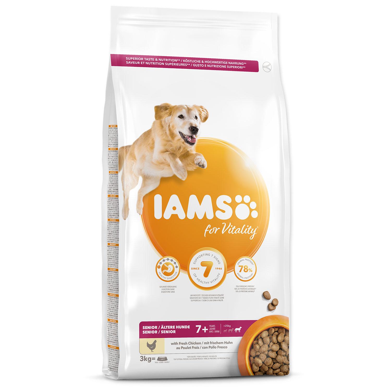 Iams Senior Cibo Secco Per Cani Con Pollo - Cibo Secco Per Cani Anziani A Partire Da 7 Anni, Adatto A Cani Di Taglia Grande, 3 Kg
