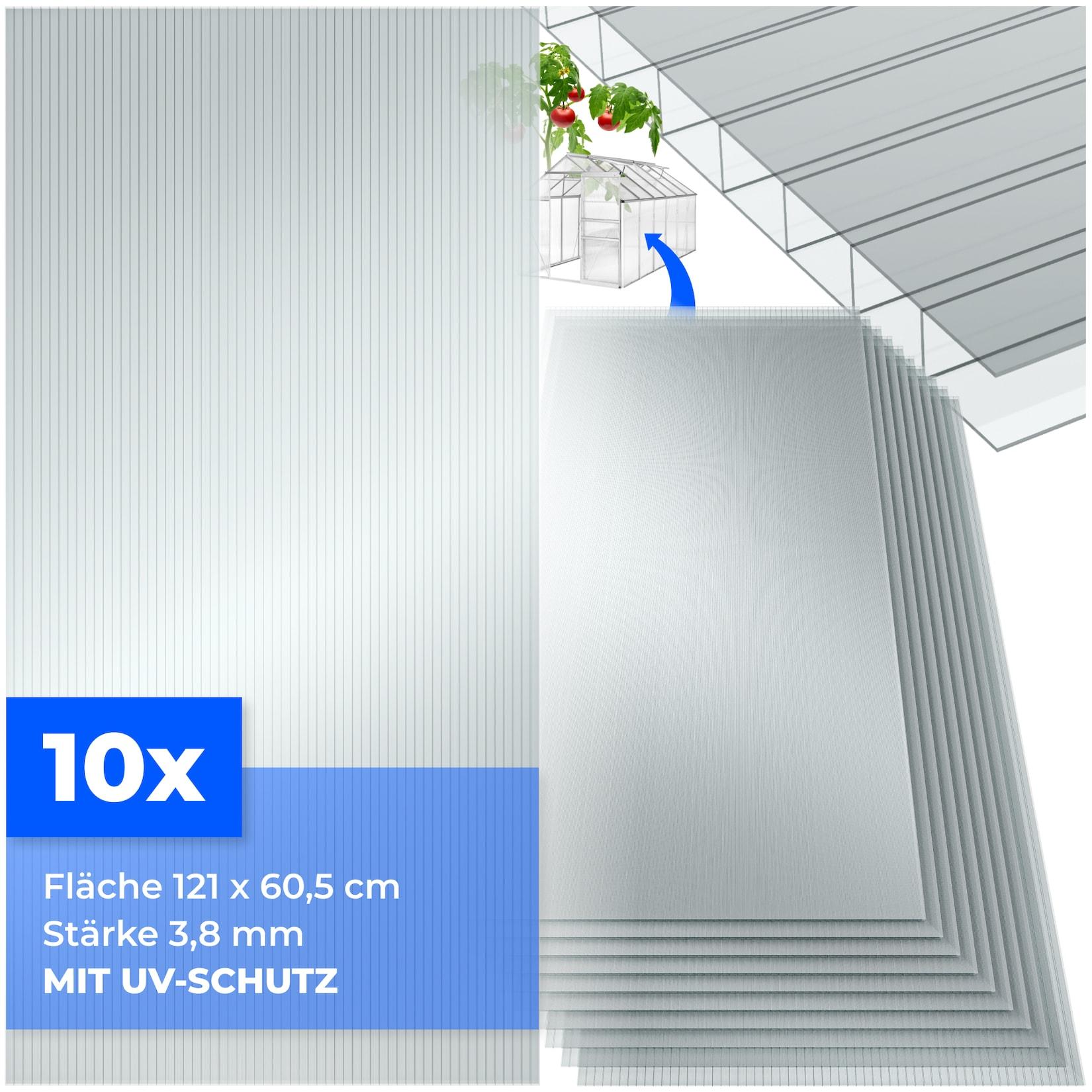 tectake® 10er Set Doppelstegplatten, 7,32 m² Gesamtfläche, individuell zuschneidbar, wärmedämmend, temperaturresistent, 121 x 60,5 x 0,4 cm je Platte