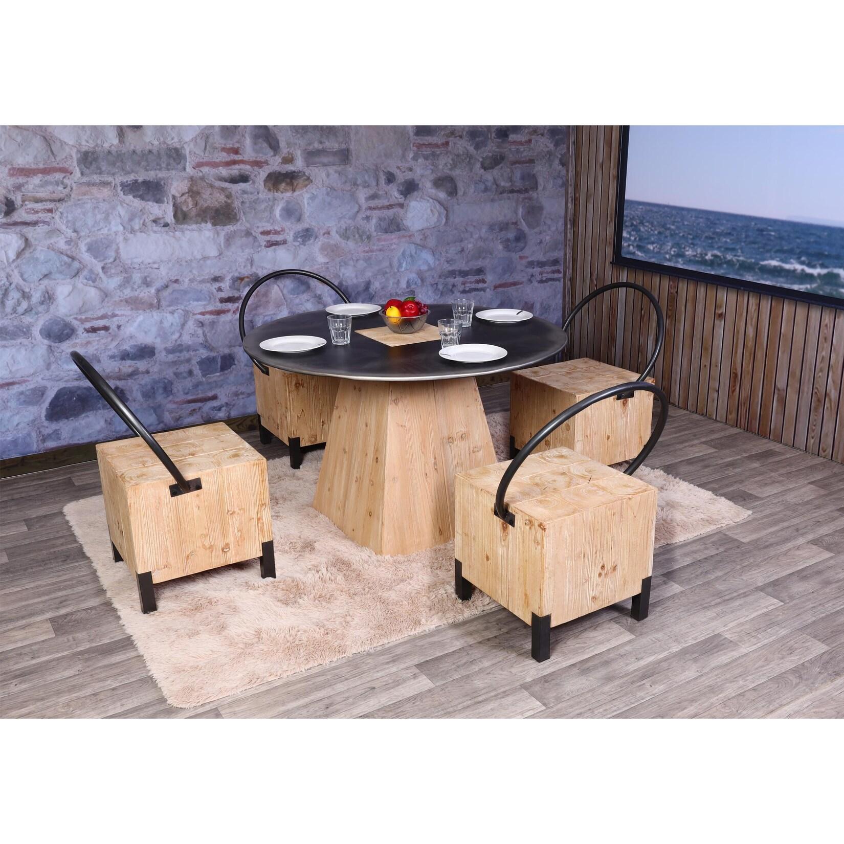4Er-Set Esszimmerstuhl MCW-L76, Besucherstuhl Hocker, Industrial Metall Massiv-Holz Mvg-Zertifiziert, Natur
