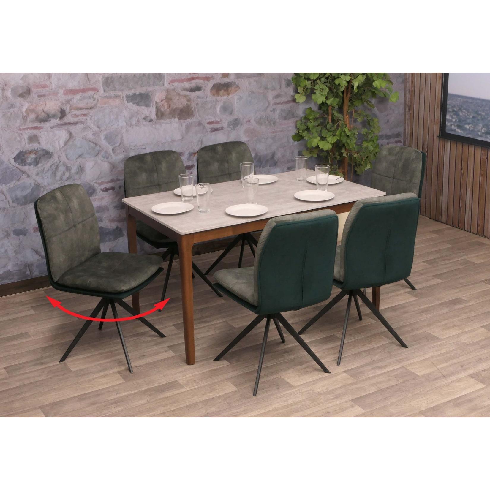 6Er-Set Esszimmerstuhl MCW-M68, KüChenstuhl Lehnstuhl, Drehbar Auto-Position, Metall Stoff/Textil ~ GrüN