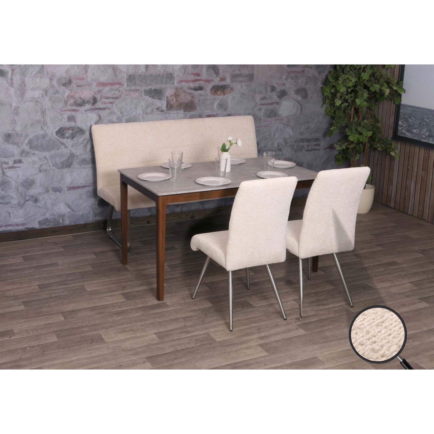 Esszimmer-Set MCW-G55, 2Er-Set Stuhl + Sitzbank 160Cm, Edelstahl GebüRstet Stoff/Textil Chenille ~ Creme