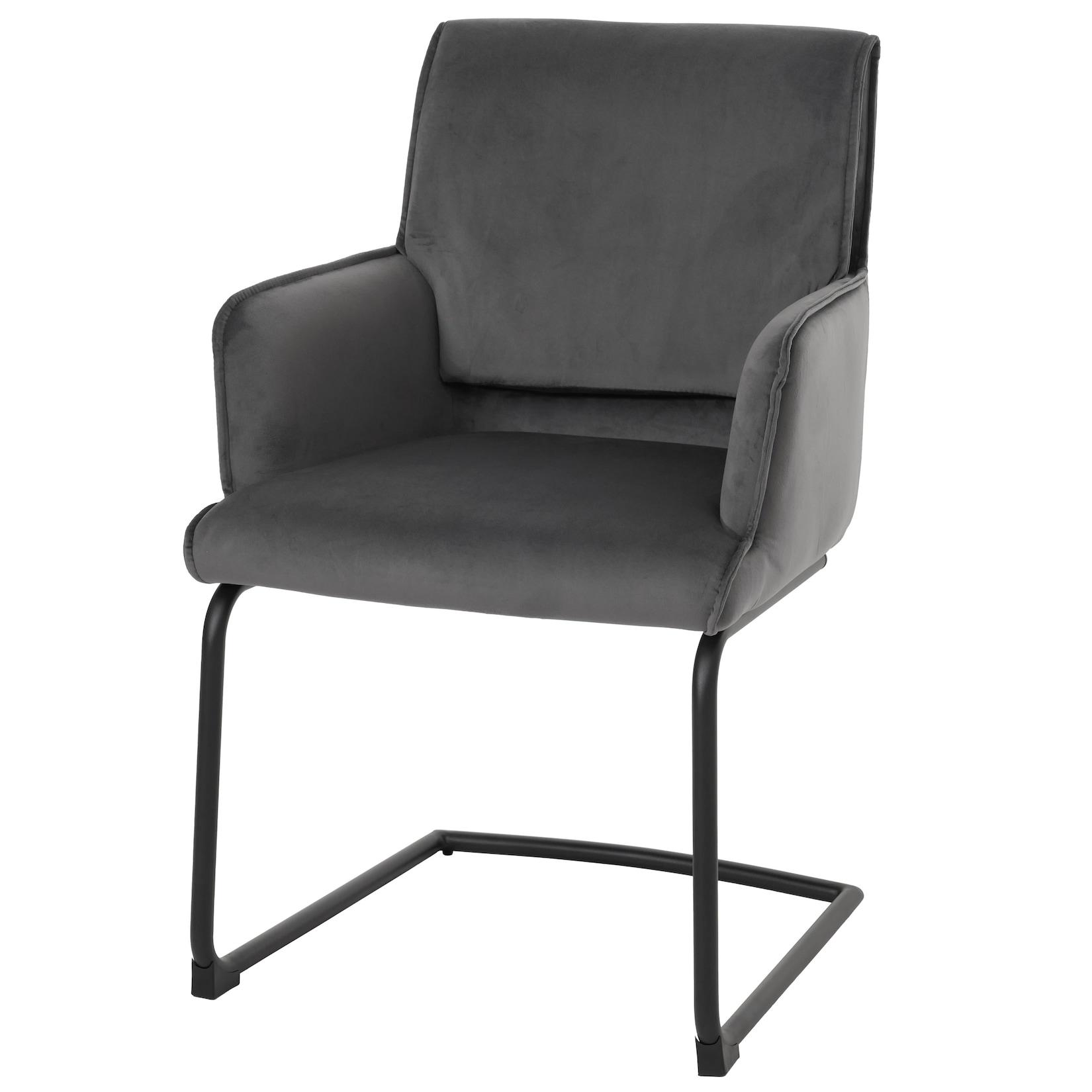 Freischwinger MCW-N60, Esszimmerstuhl KüChenstuhl Stuhl, Stoff/Textil ÖKo-Tex ~ Dunkelgrau
