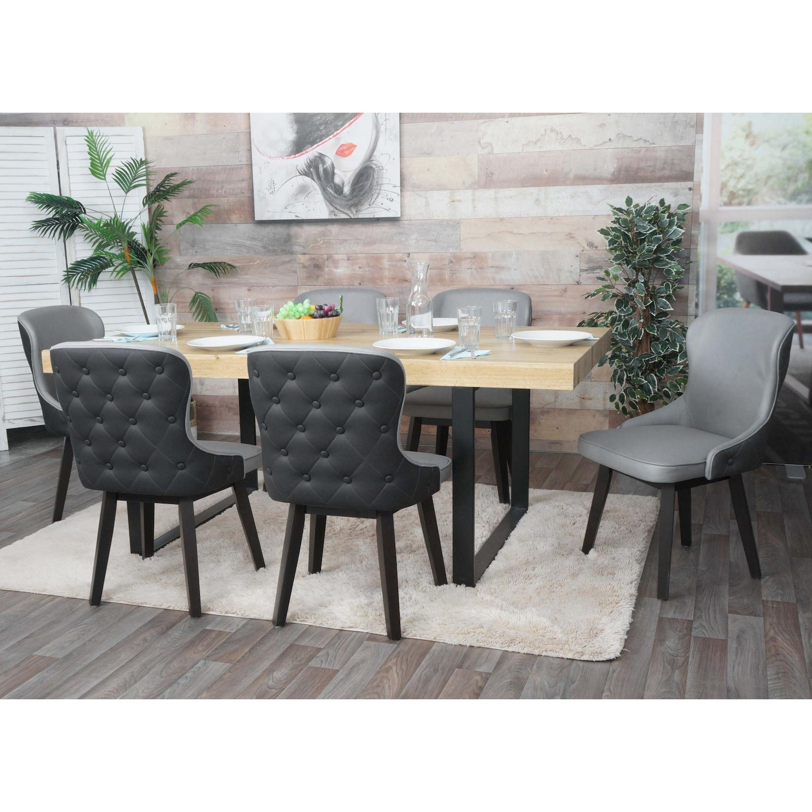 6Er-Set Esszimmerstuhl MCW-M60, Polsterstuhl KüChenstuhl Lehnstuhl Stuhl, Stoff/Textil Massiv-Holz ~ Dunkelgrau-Hellgrau
