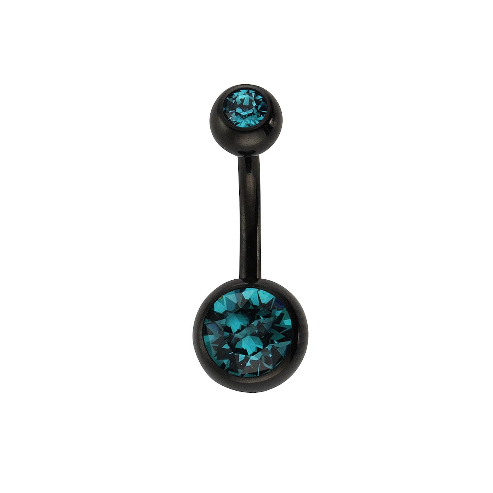 Zeeme Body Jewelry Piercing 316L Chirurgenstahl schwarz Kristall blau