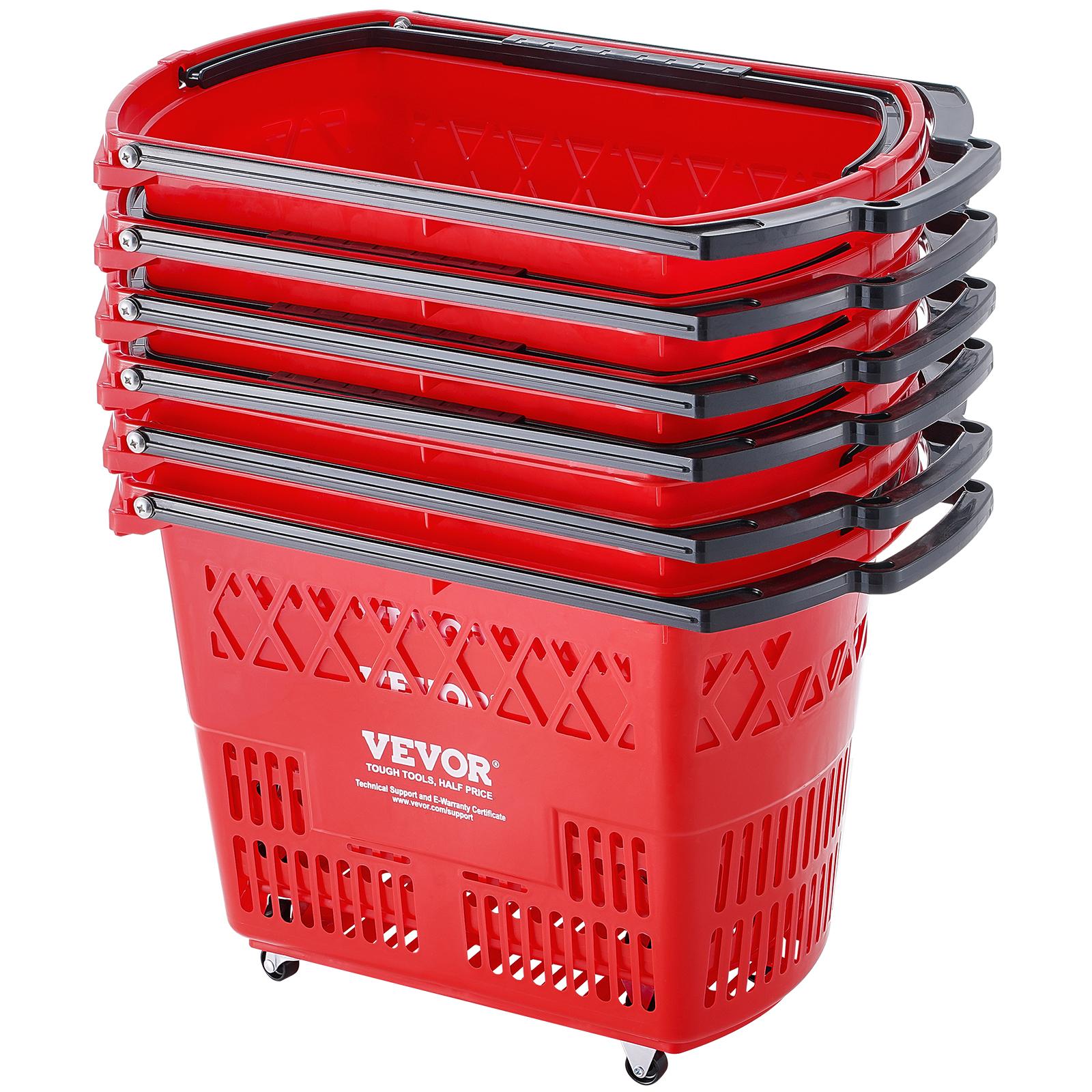 Cestini Per La Spesa Vevor, 6 Pezzi, Carrello Per La Spesa Da 39 L Con Maniglie, Cestino Per La Spesa In Plastica Con Rotelle, Set Di Cestini Per La Spesa Portatili Di Grandi Dimensioni Per Supermercati, Negozi Al Dettaglio
