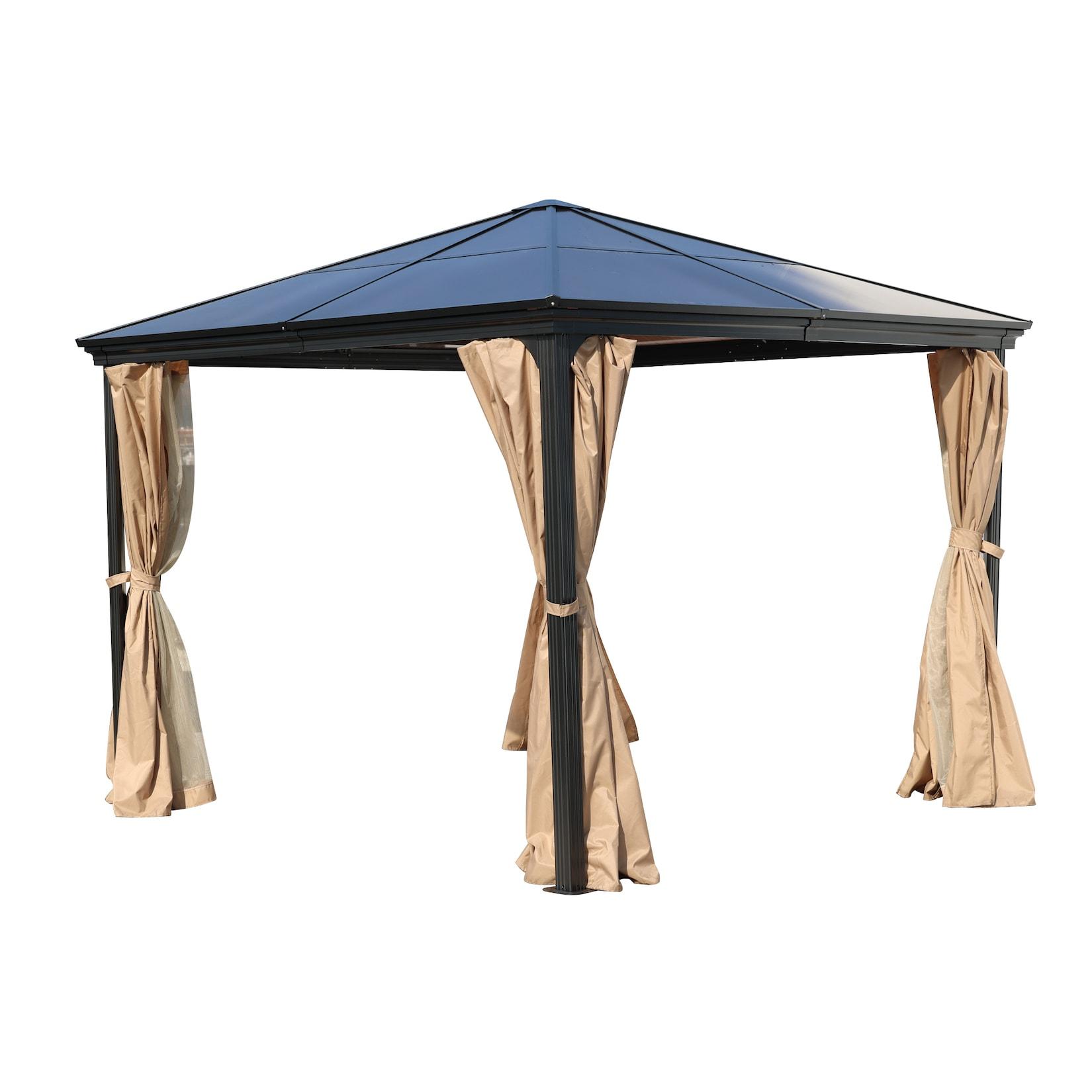 Jet-Line Pavillon Gartenpavillon 3x3m Suez II braun mit festem Dach Aluminium UV-Schutz Sonnenschutz