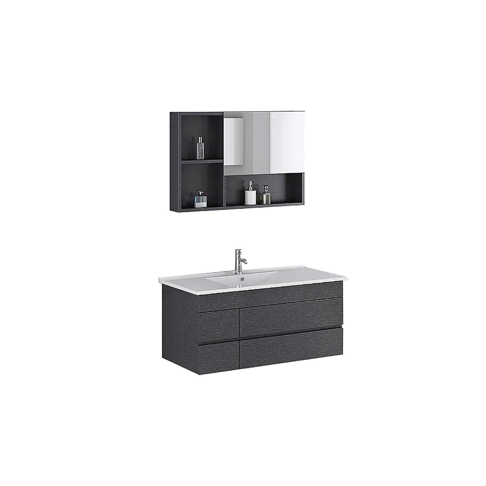 Jet-Line Badset Appenzell schwarz Badmöbel Set 3-Teilig Waschbecken Spiegel + Schrank