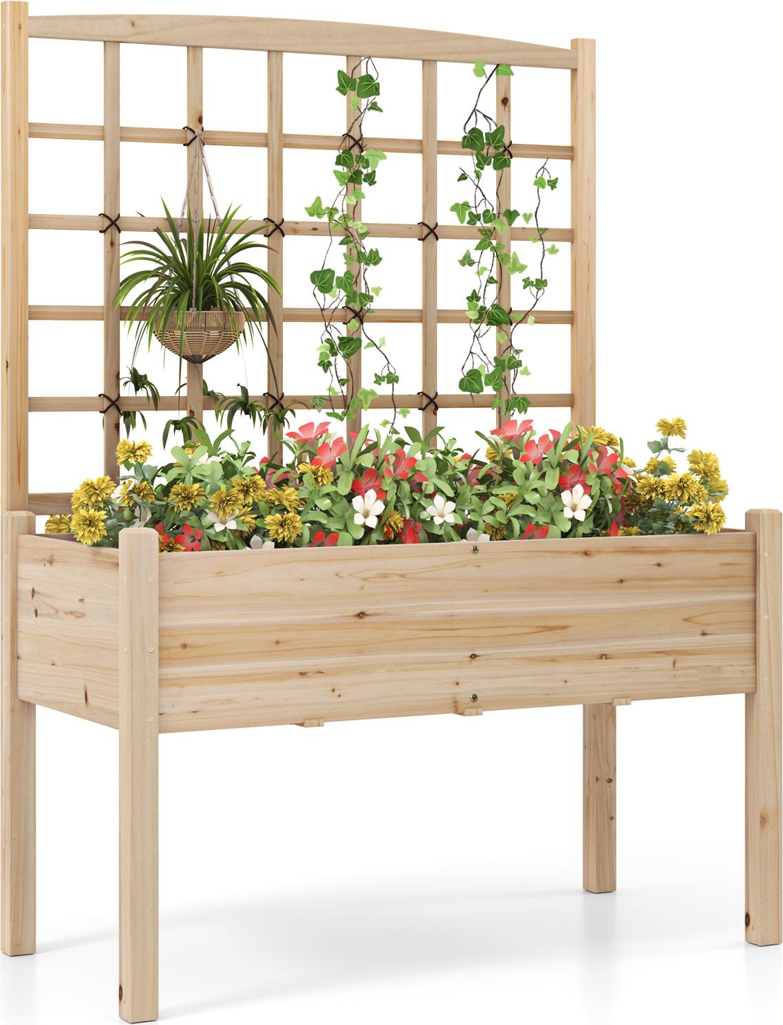 Costway Fioriera Con Traliccio E Foro Di Drenaggio, Traliccio Da Giardino Per Piante Rampicanti, Fioriera A Letto Rialzato Ausilio Per Piante Rampicanti Naturale 119X60X160Cm