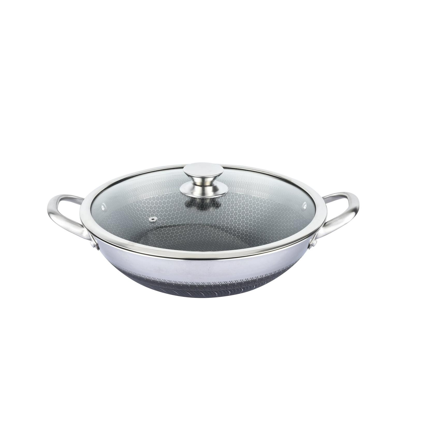 Wok Topf 32cm Edelstahl Wabenstruktur Ø32cm Induktion Anti Haft Kratzfest