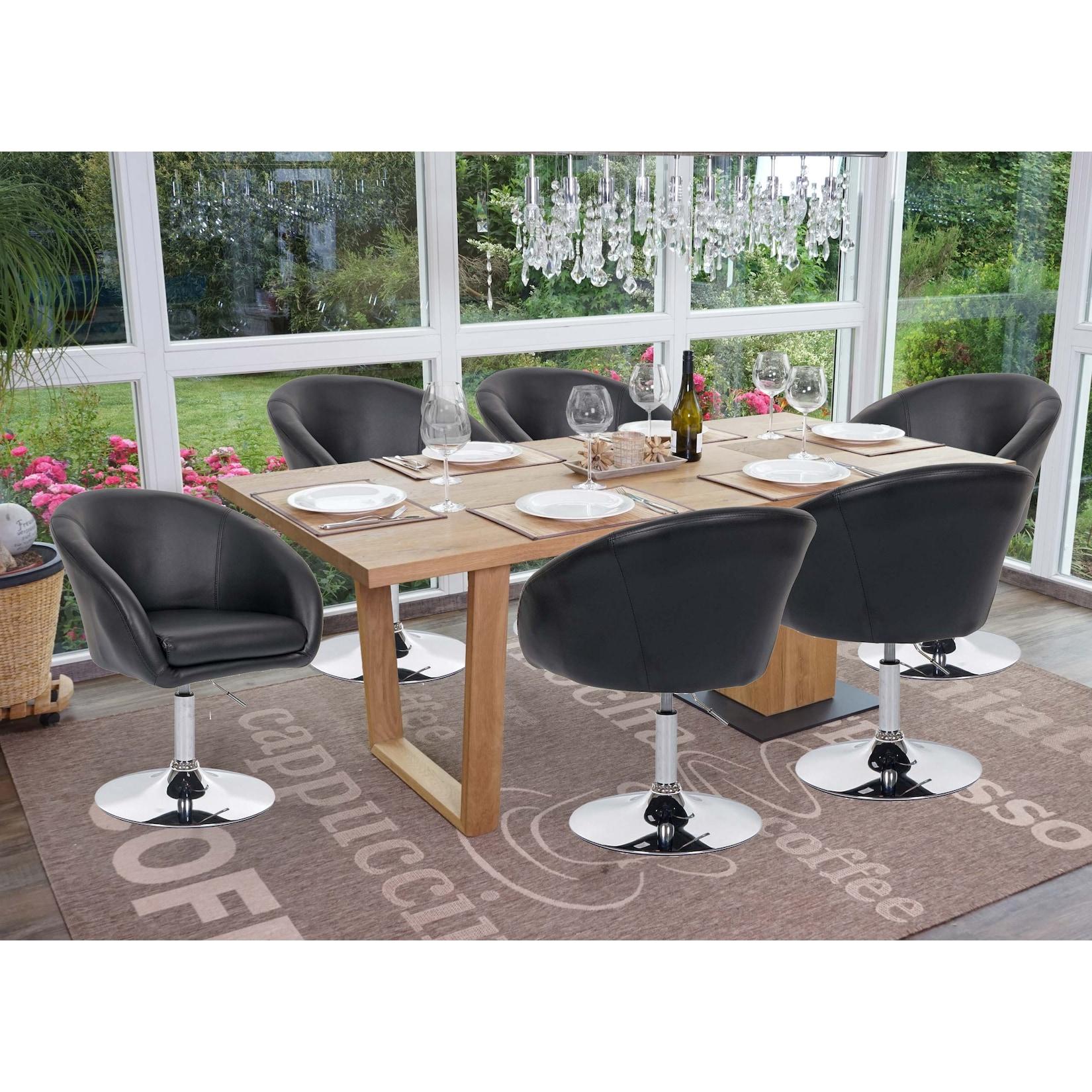 6Er-Set Esszimmerstuhl MCW-F19, KüChenstuhl Drehstuhl Loungesessel, Drehbar HöHenverstellbar ~ Kunstleder Schwarz
