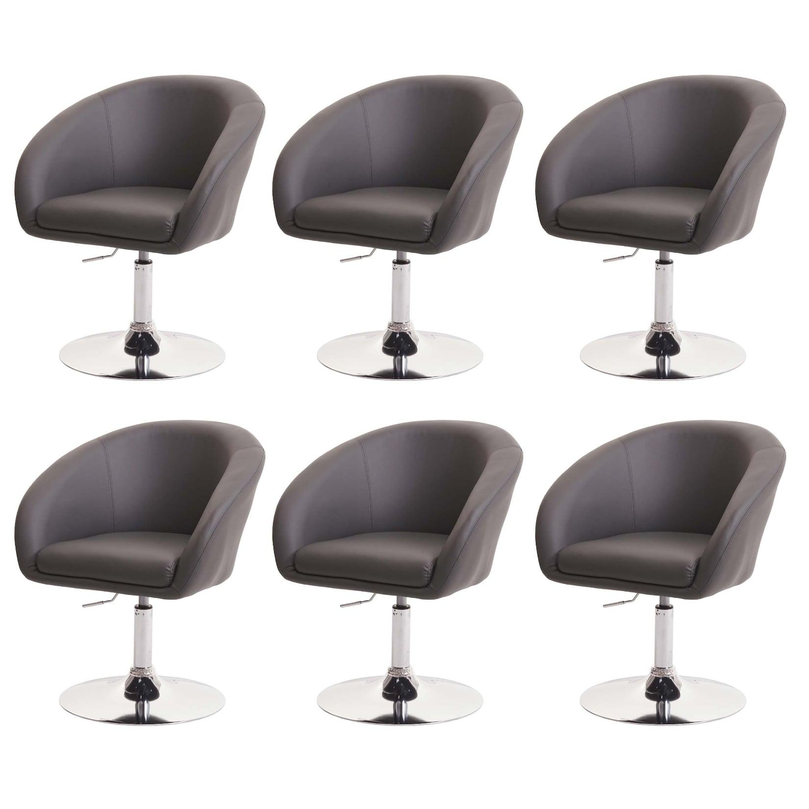 6Er-Set Esszimmerstuhl MCW-F19, KüChenstuhl Drehstuhl Loungesessel, Drehbar HöHenverstellbar ~ Kunstleder Grau