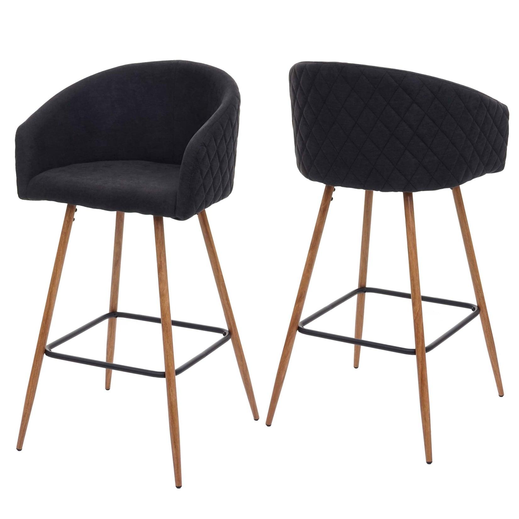 2Er-Set Barhocker MCW-D72, Barstuhl Tresenhocker KüChenhocker Mit Lehne, Metall Holzoptik ~ Stoff/Textil, Anthrazit-Grau