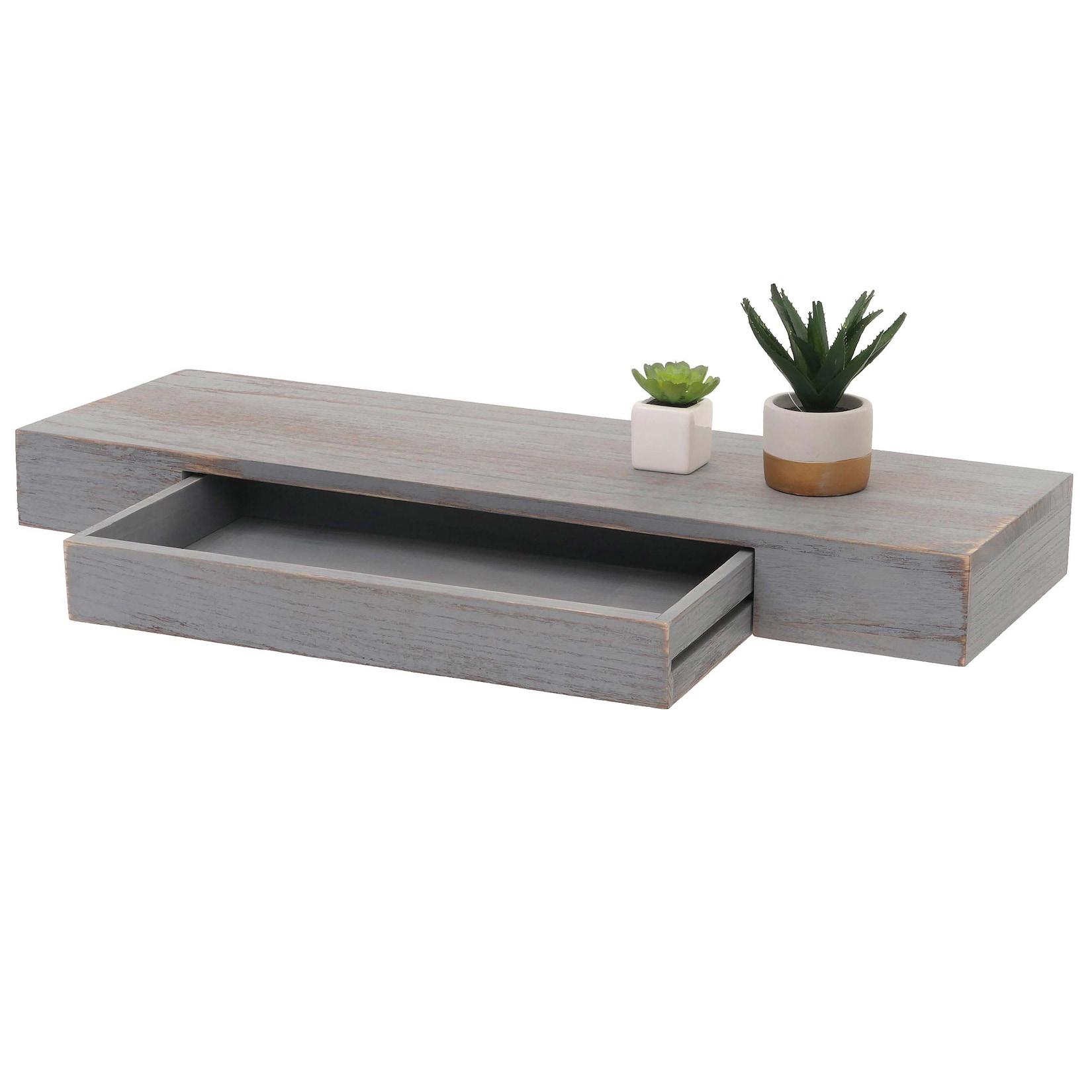 Wandregal MCW-H37, Schweberegal Wandboard HäNgeregal Regal, Schublade Massiv-Holz 8X80X25Cm ~ Braun, Shabby