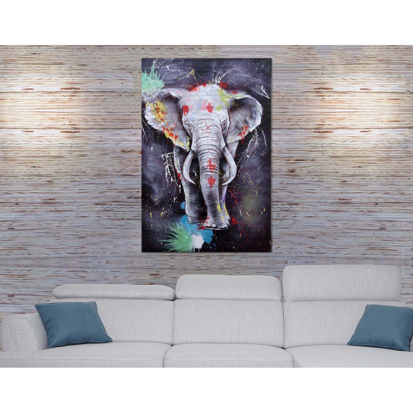 Ölgemälde Elefant MCW-H25, Leinwandbild Wandgemälde Gemälde, handgemaltes XL Wandbild ~ 120x80cm