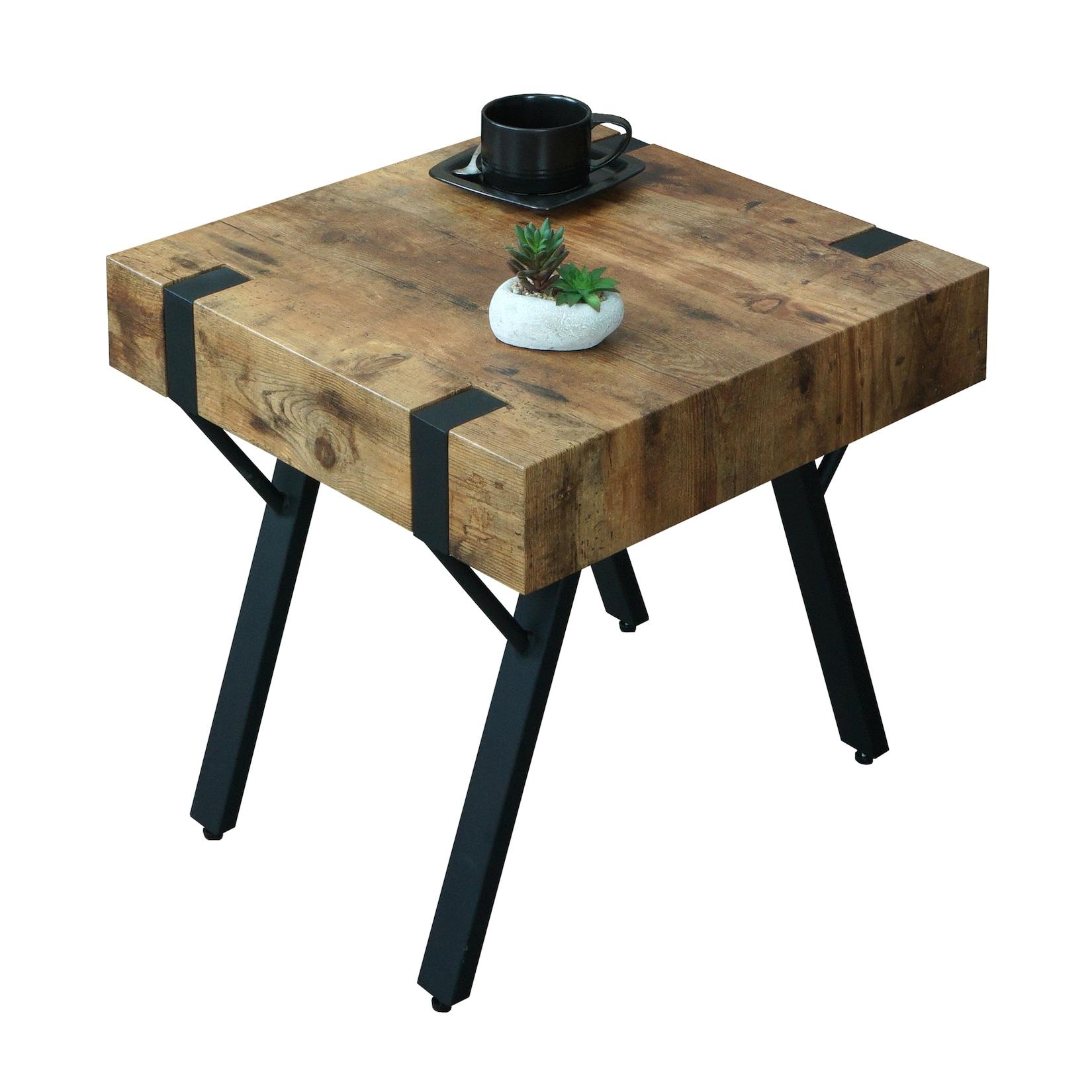 Beistelltisch MCW-L54, Kaffeetisch Nachttisch Loungetisch Couchtisch, Metall MDF 50x50x50cm ~ dunkle Wildeiche