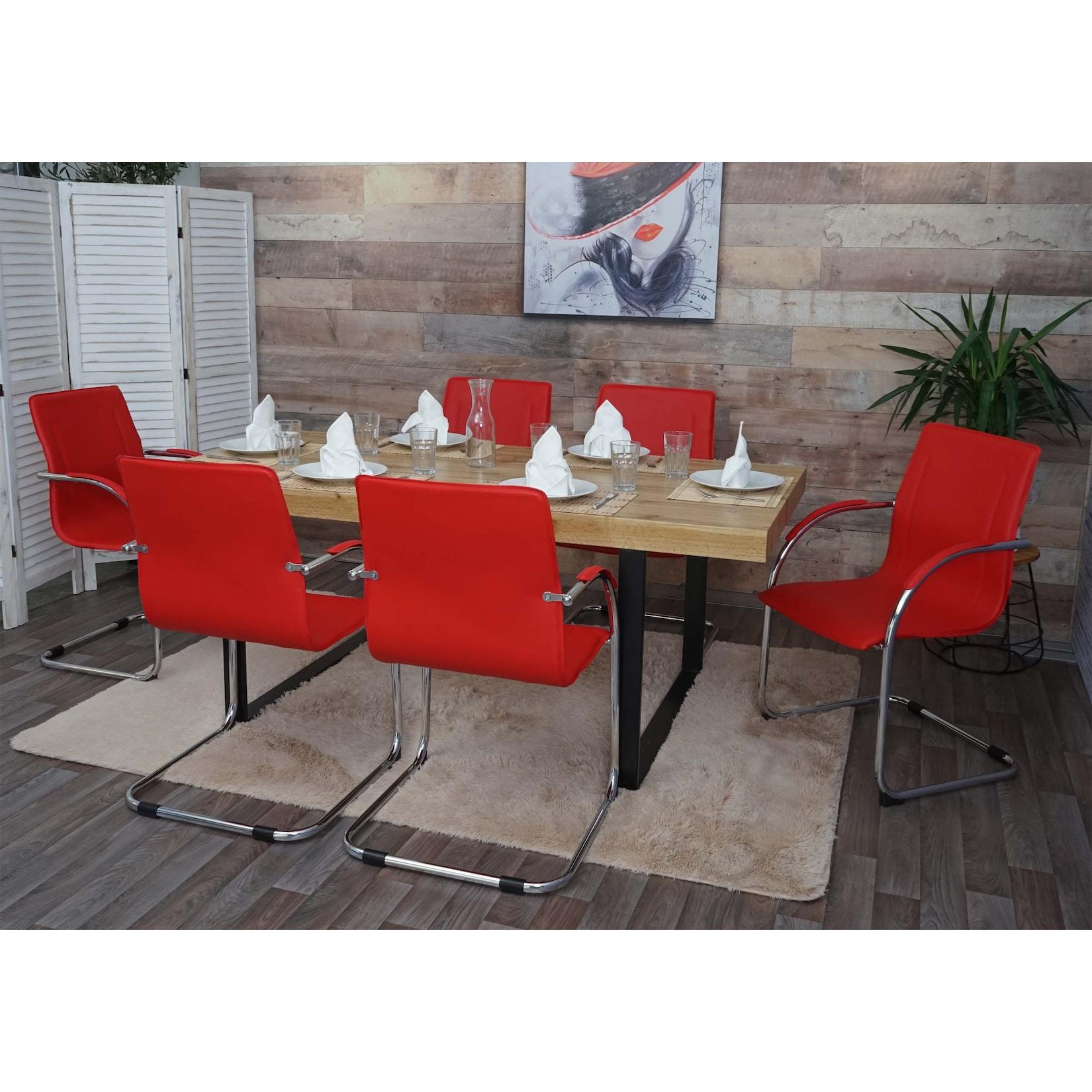 MCW 6er-Set Esszimmerstuhl Perm, Freischwinger Küchenstuhl Lehnstuhl Stuhl, Stahl ~ rot