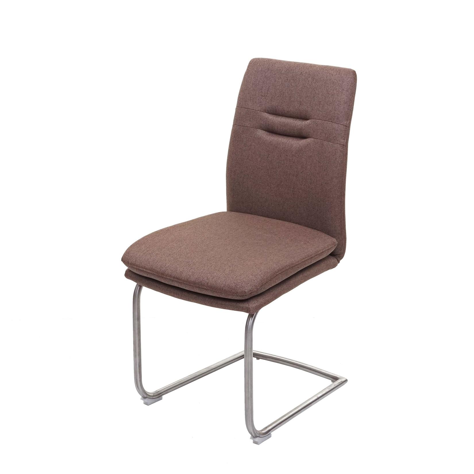 Esszimmerstuhl MCW-H70, KüChenstuhl Freischwinger Lehnstuhl Stuhl, Stoff/Textil Edelstahl GebüRstet ~ Braun